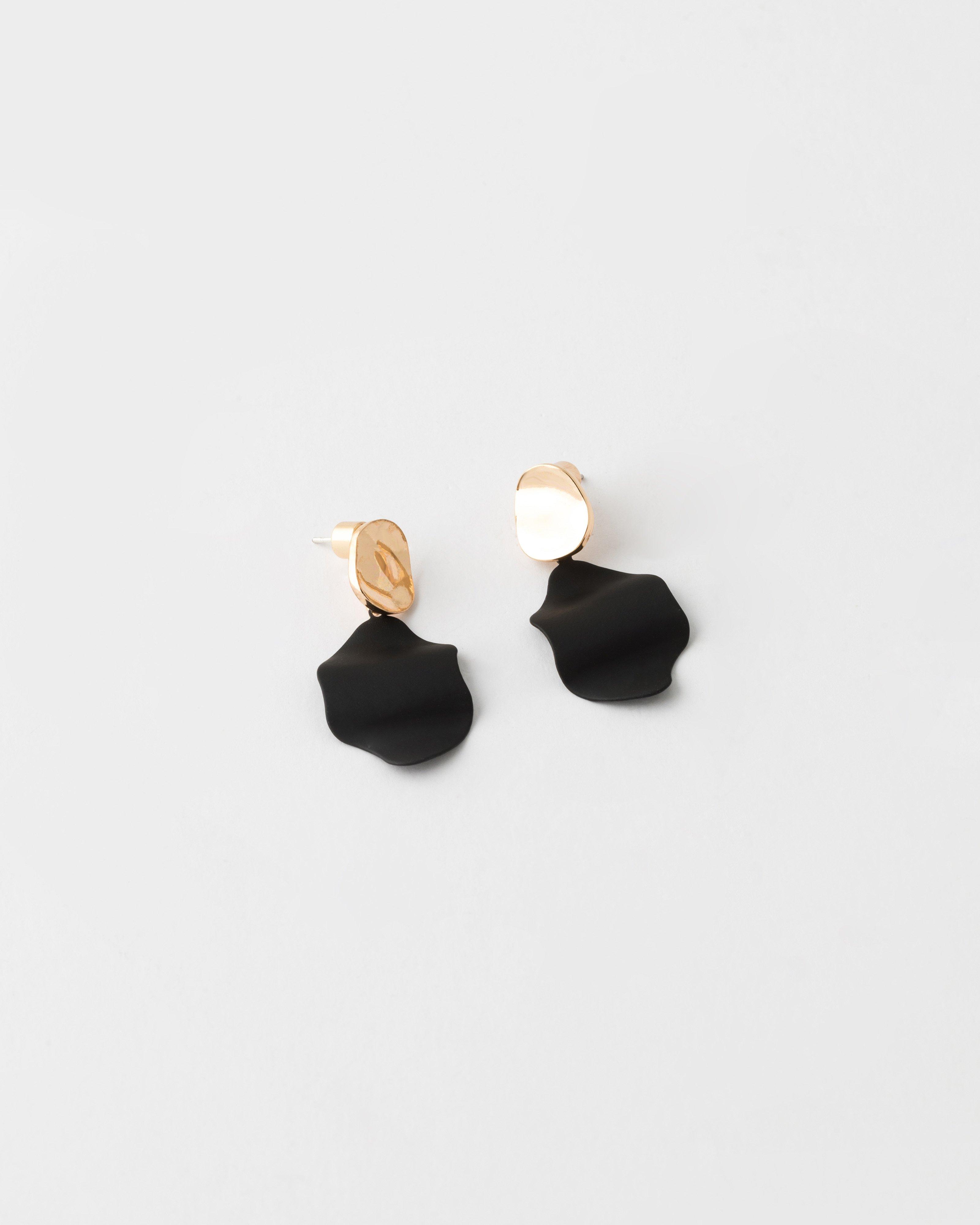 Folded Epoxy Disk Drop Earrings -  Black