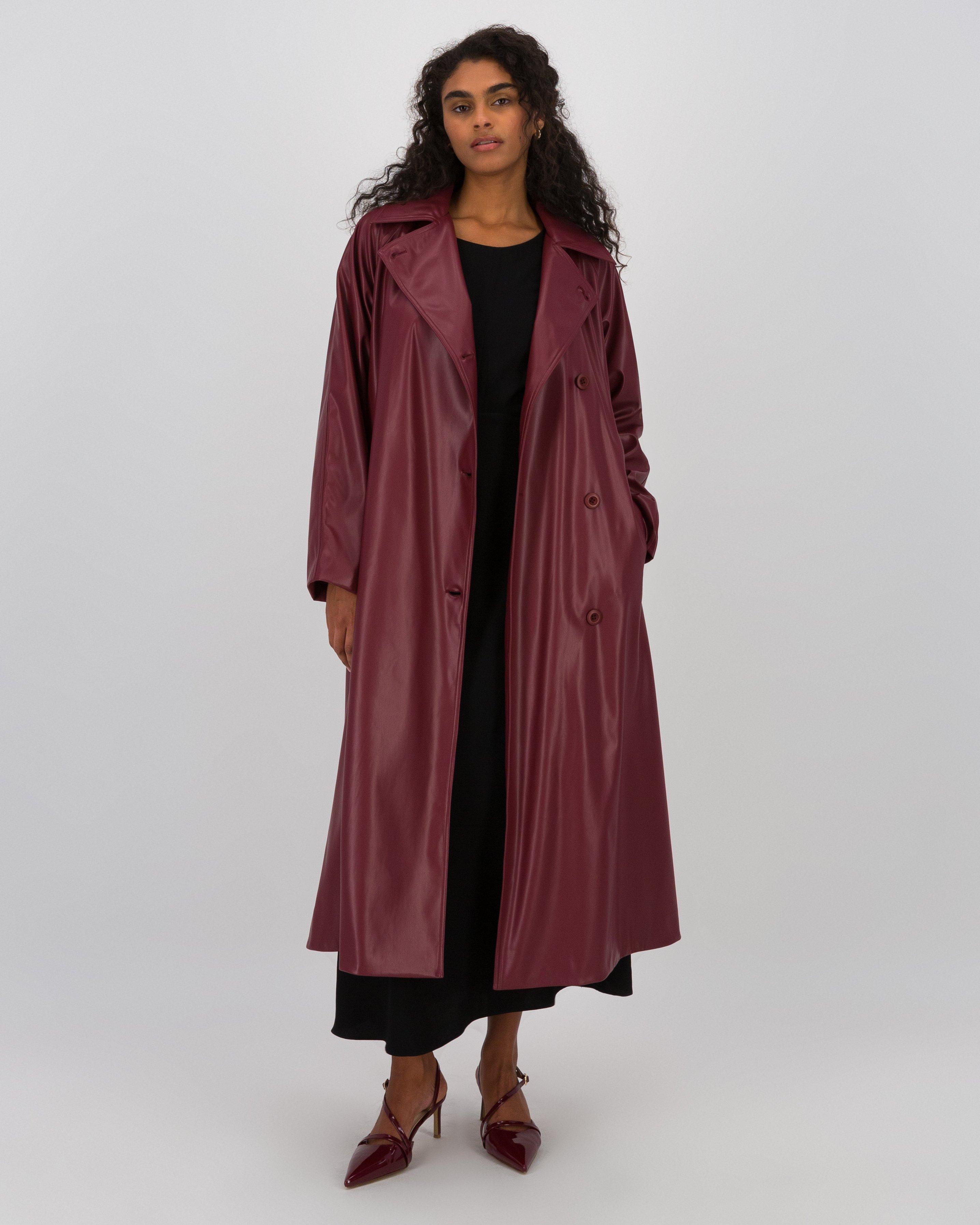 Milani Faux Leather Coat -  Berry