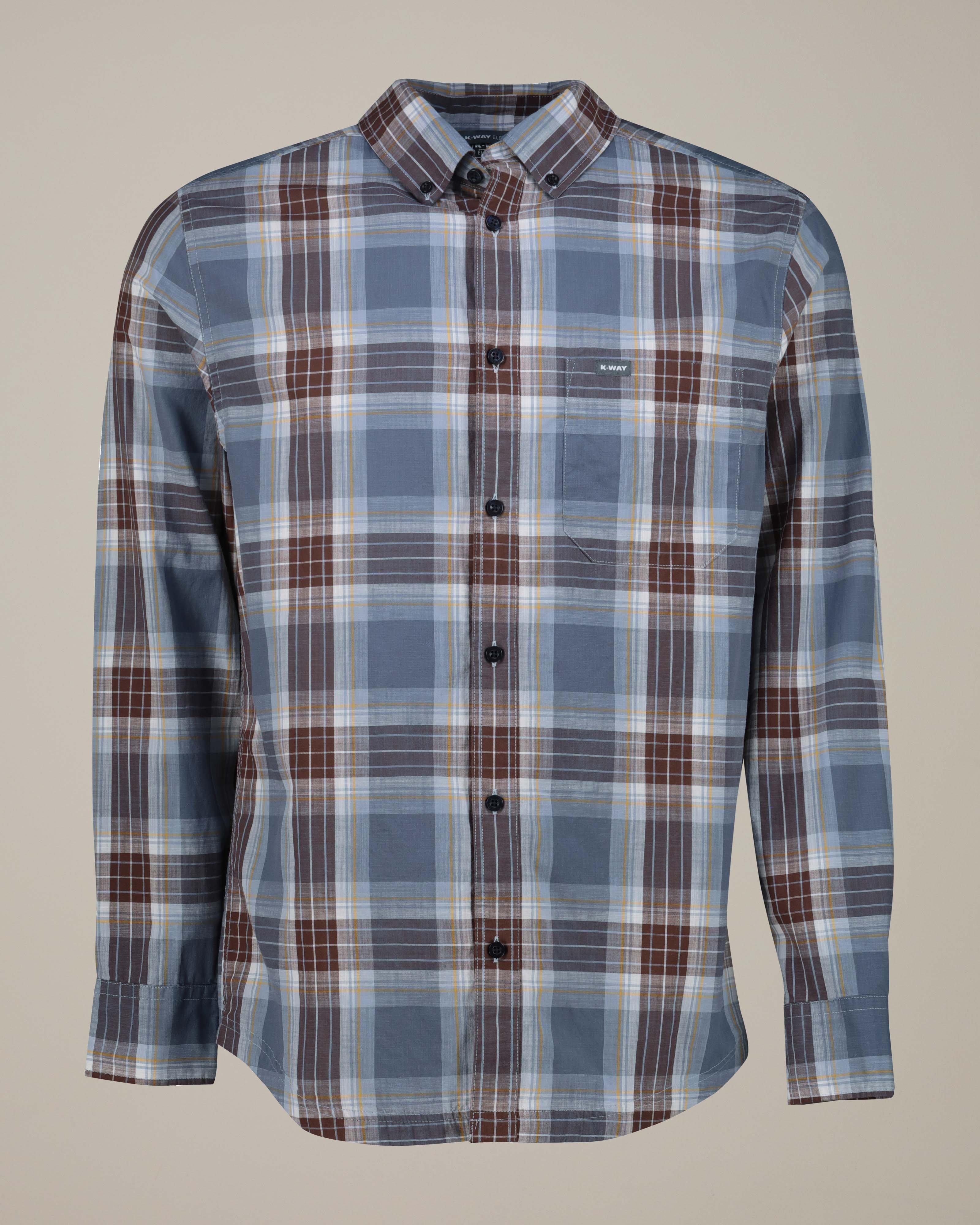 K-Way Elements Men's Long Sleeved Check Work Shirt -  Brown