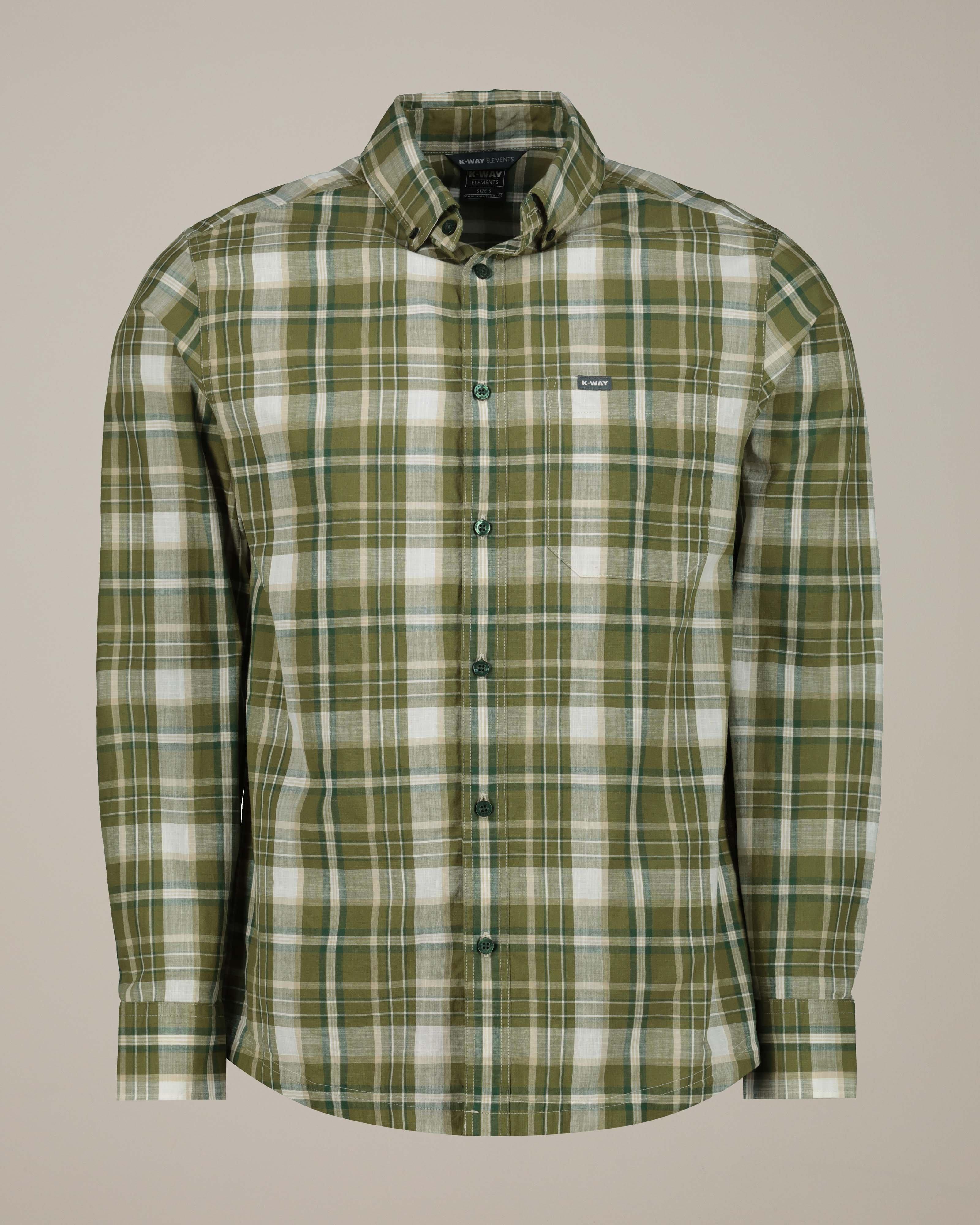 K-Way Elements Men's Long Sleeved Check Work Shirt -  Olive