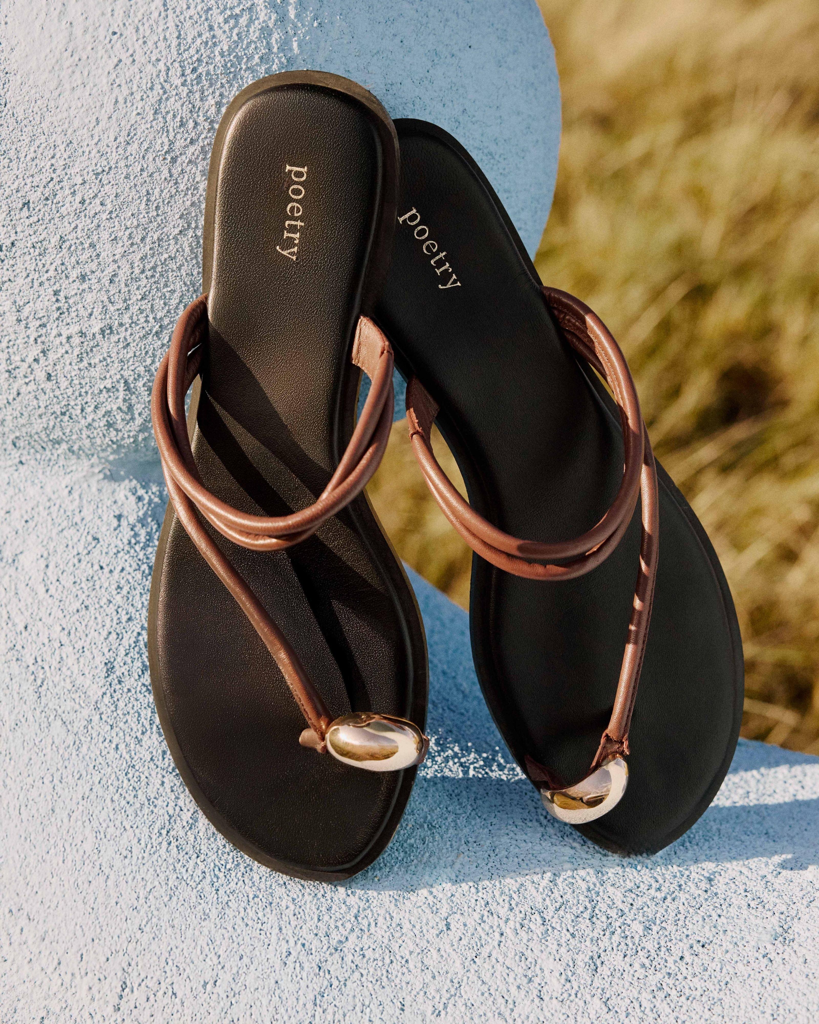 Eshana Leather Toe Post Sandal -  Burgundy