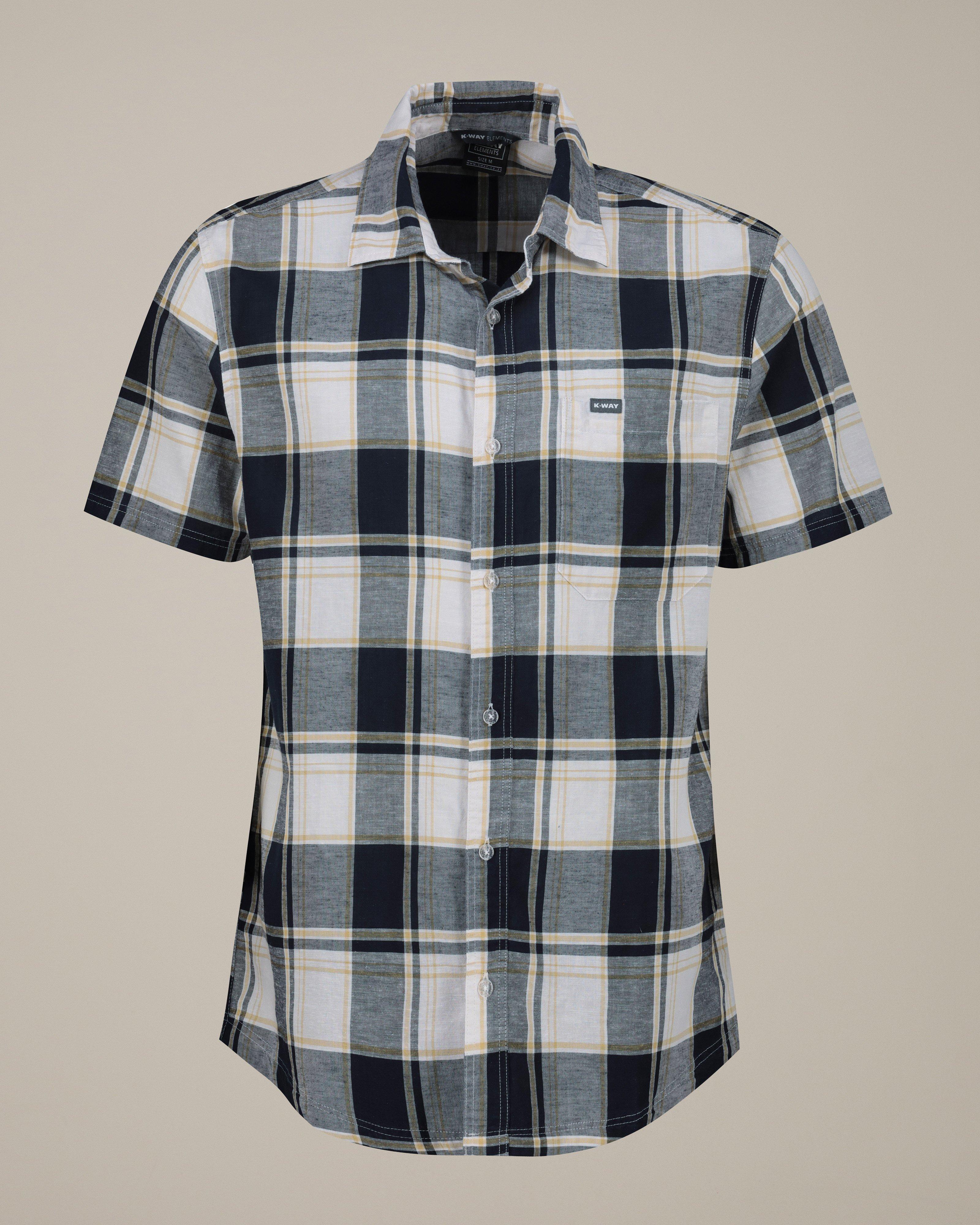 K-Way Elements Men's Short Sleeve Check Work Wear Shirt -  White