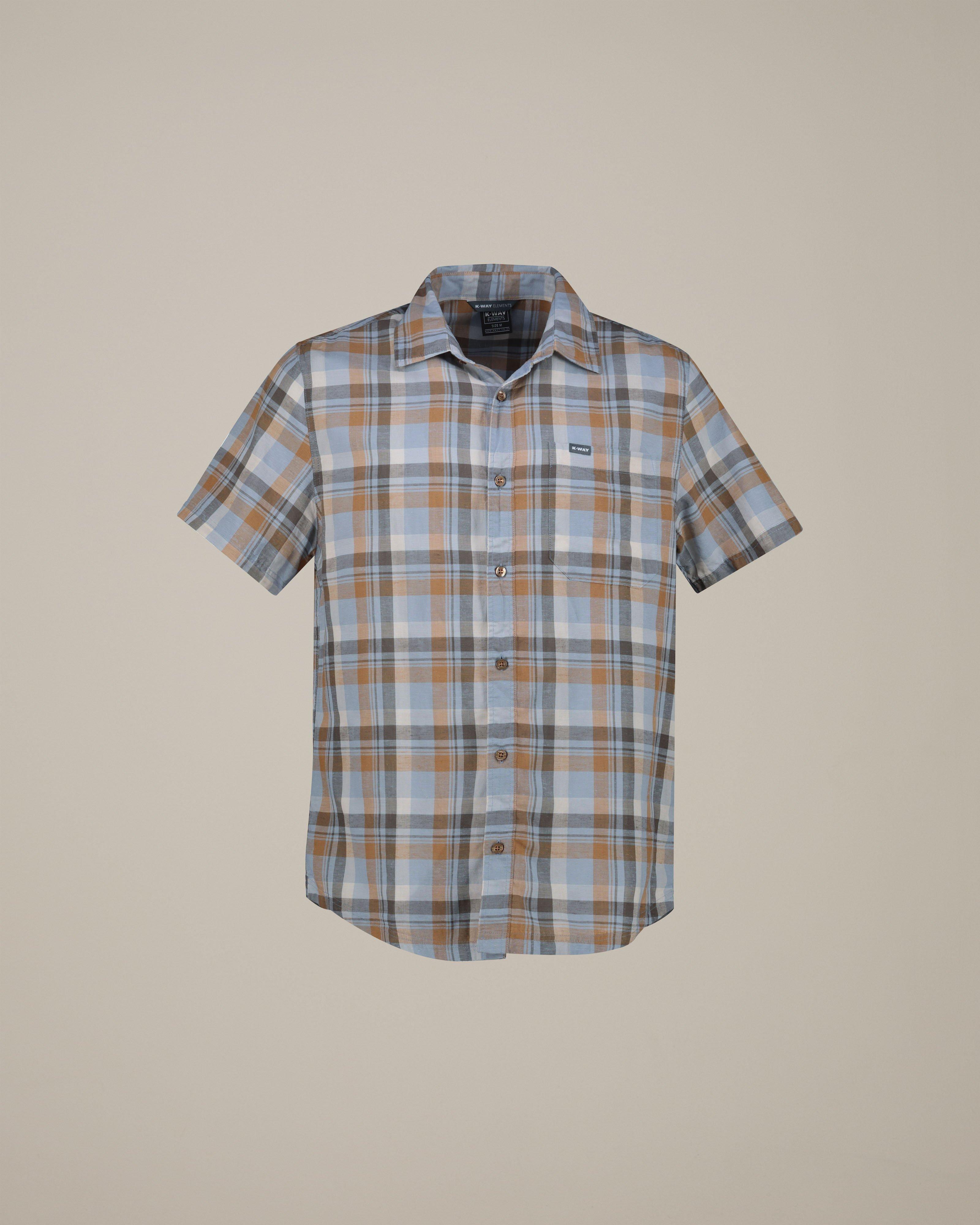 K-Way Elements Men's Short Sleeve Check Work Wear Shirt -  Light Blue