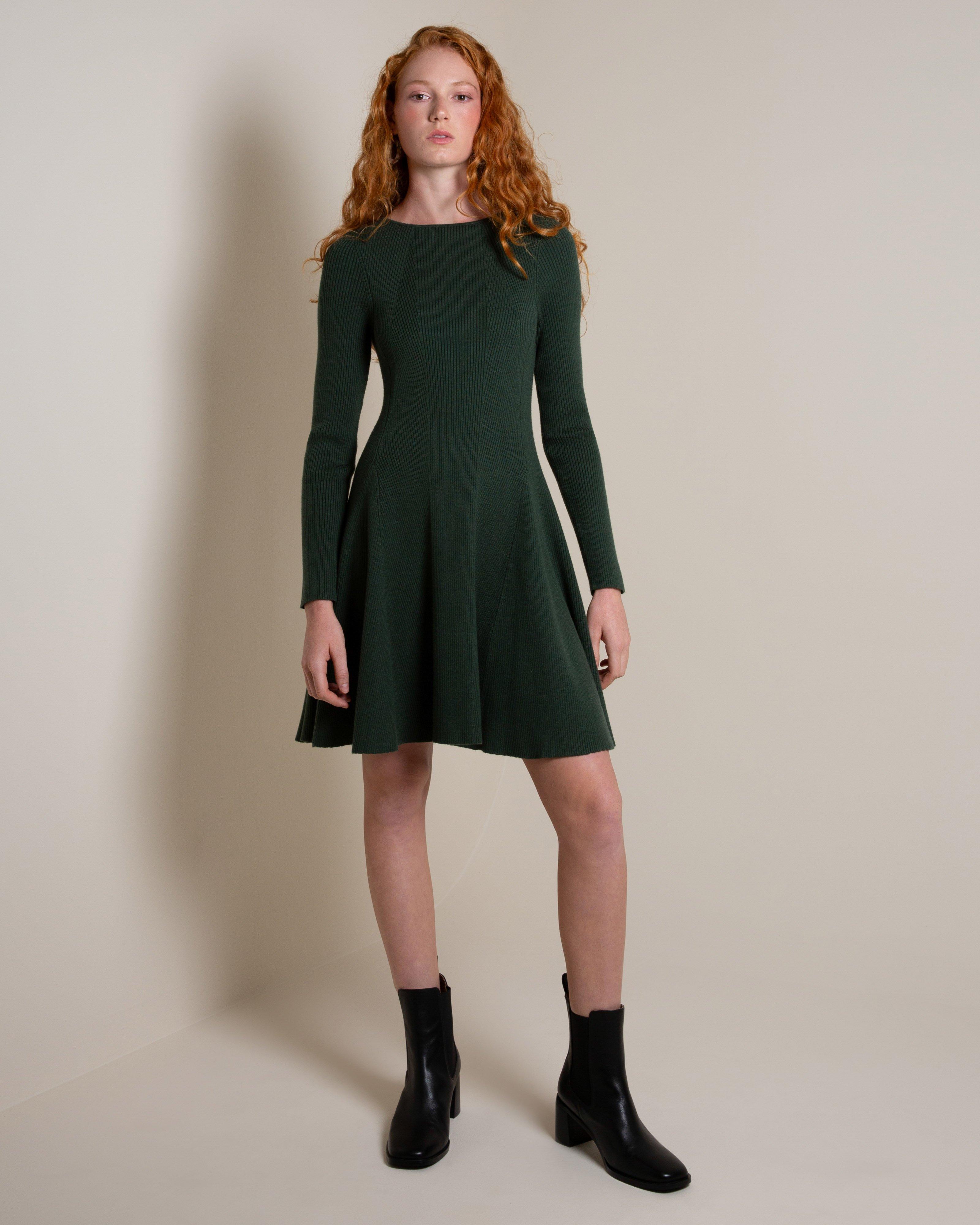 Cassandra Rib Knitwear Mini Dress -  Green