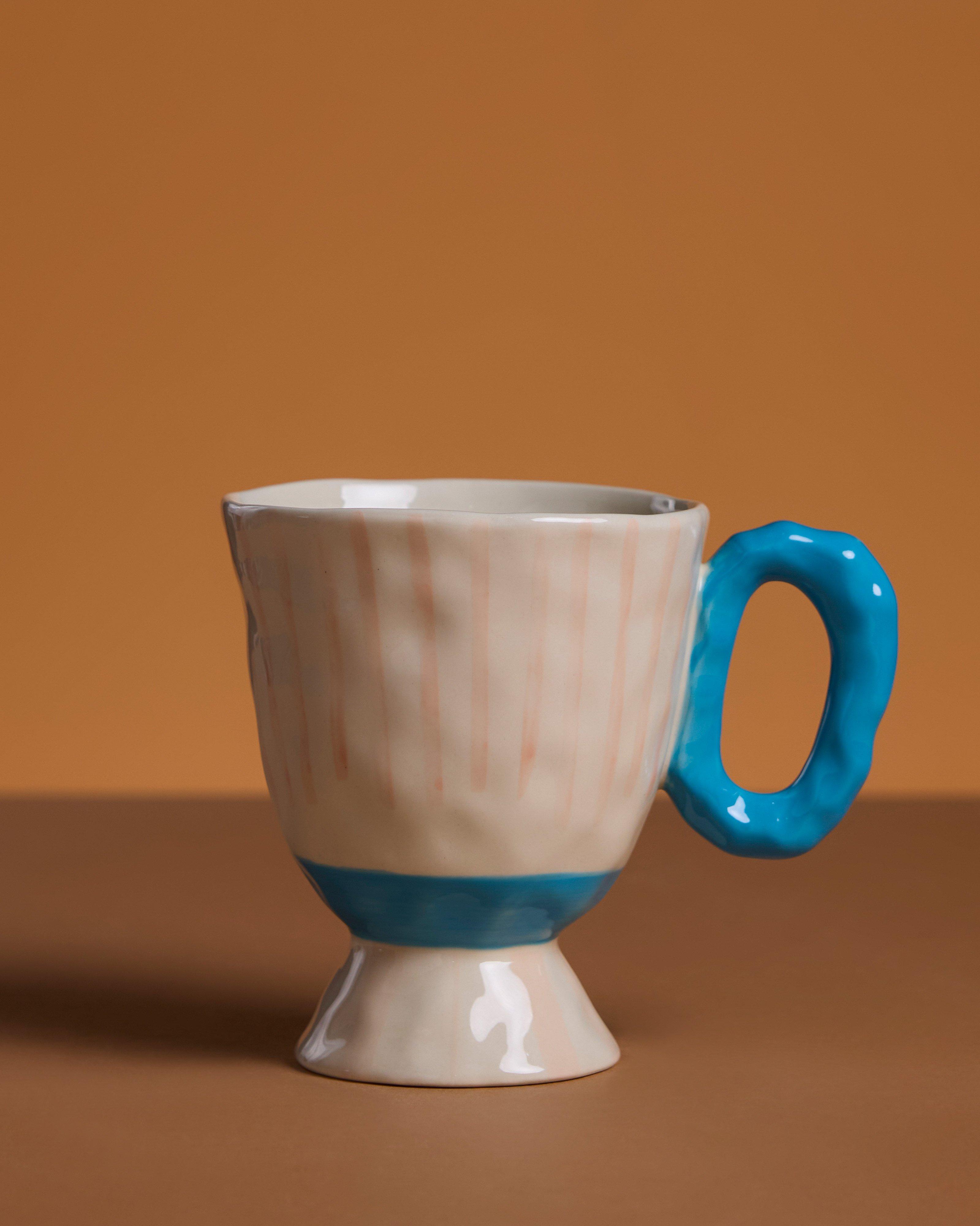 Hand-Painted Candy Stripe Tea Cup -  Blue