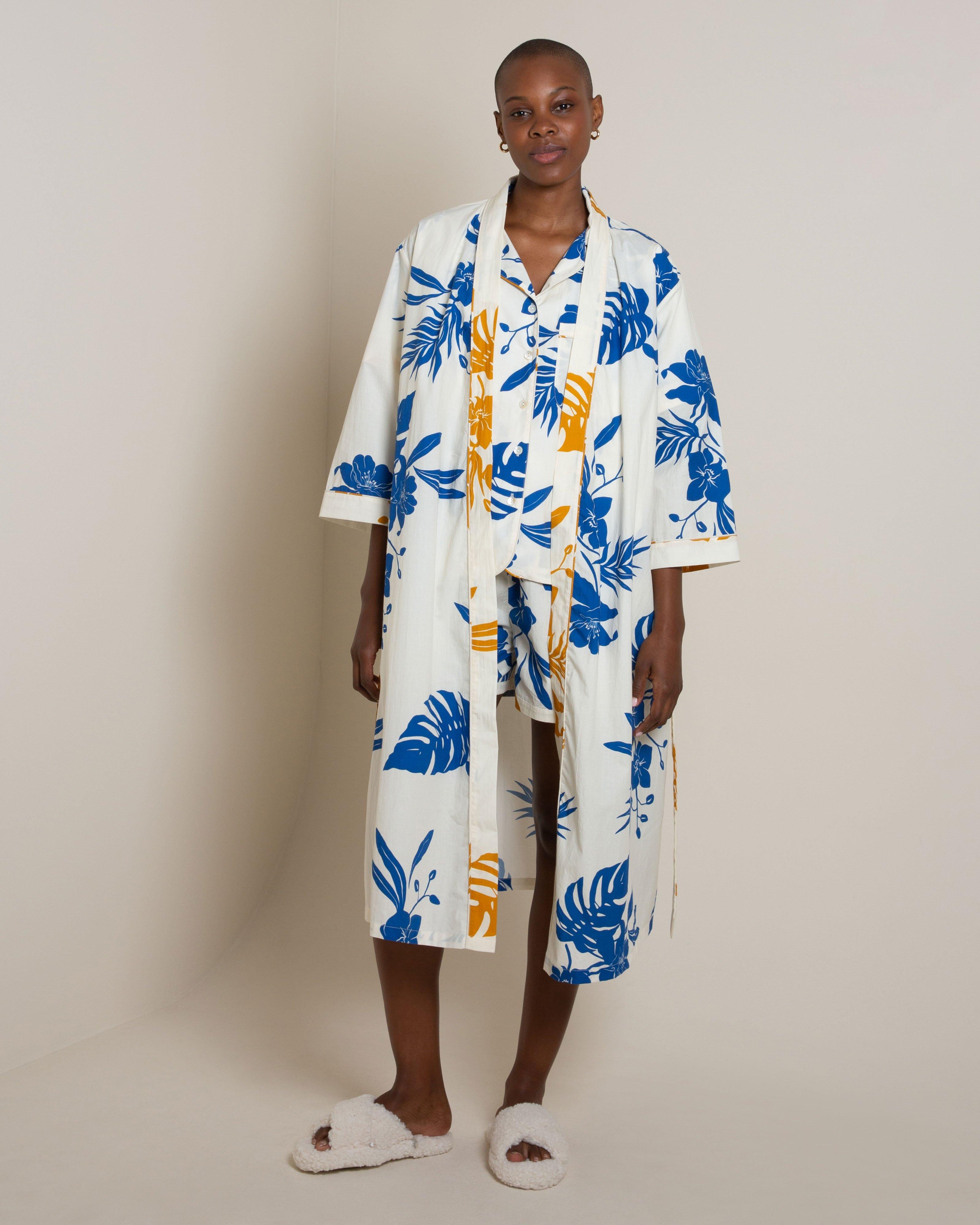 Van Print Blocked Gown -  Blue