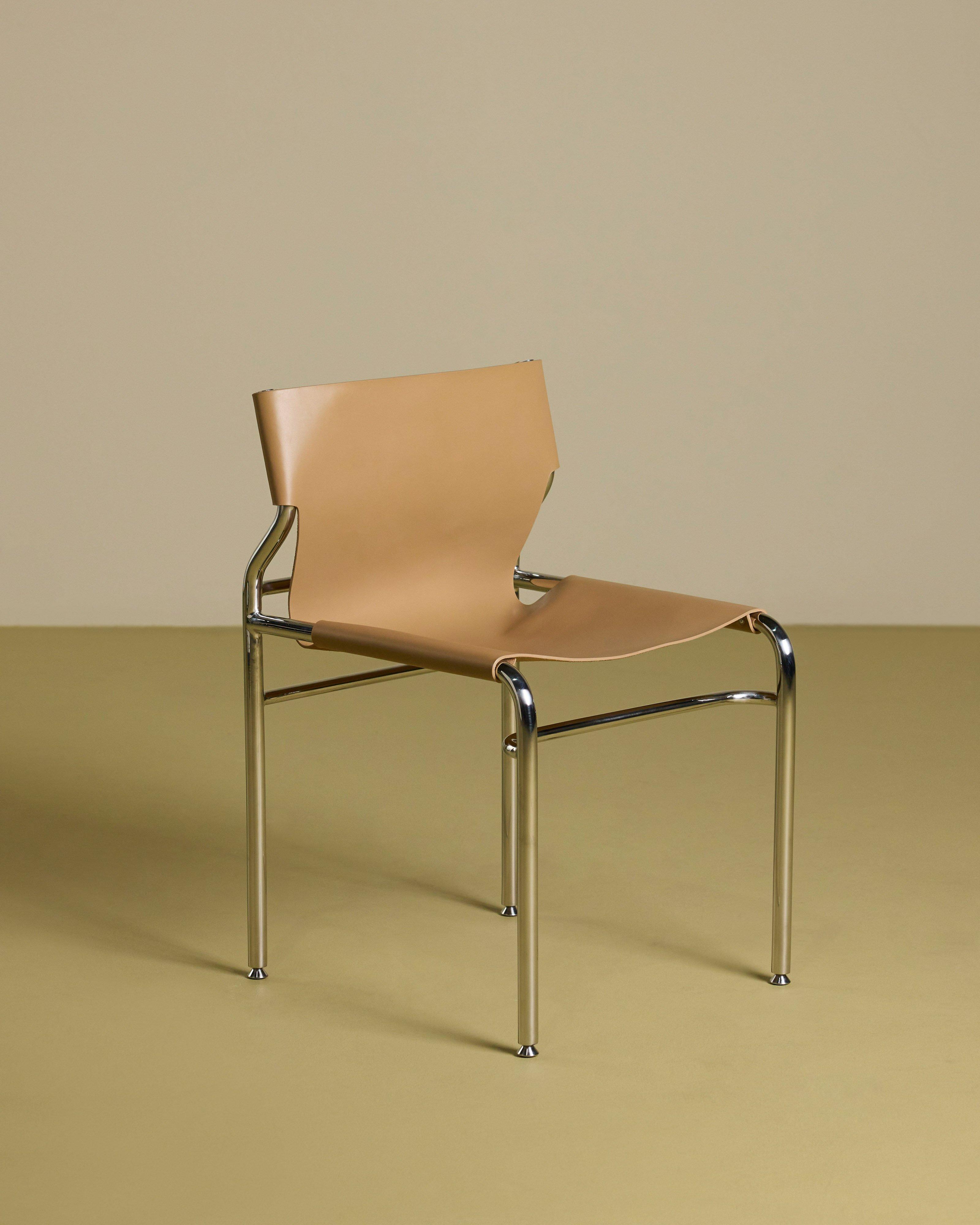 Mabel Leather & Chrome Dining Chair -  Taupe