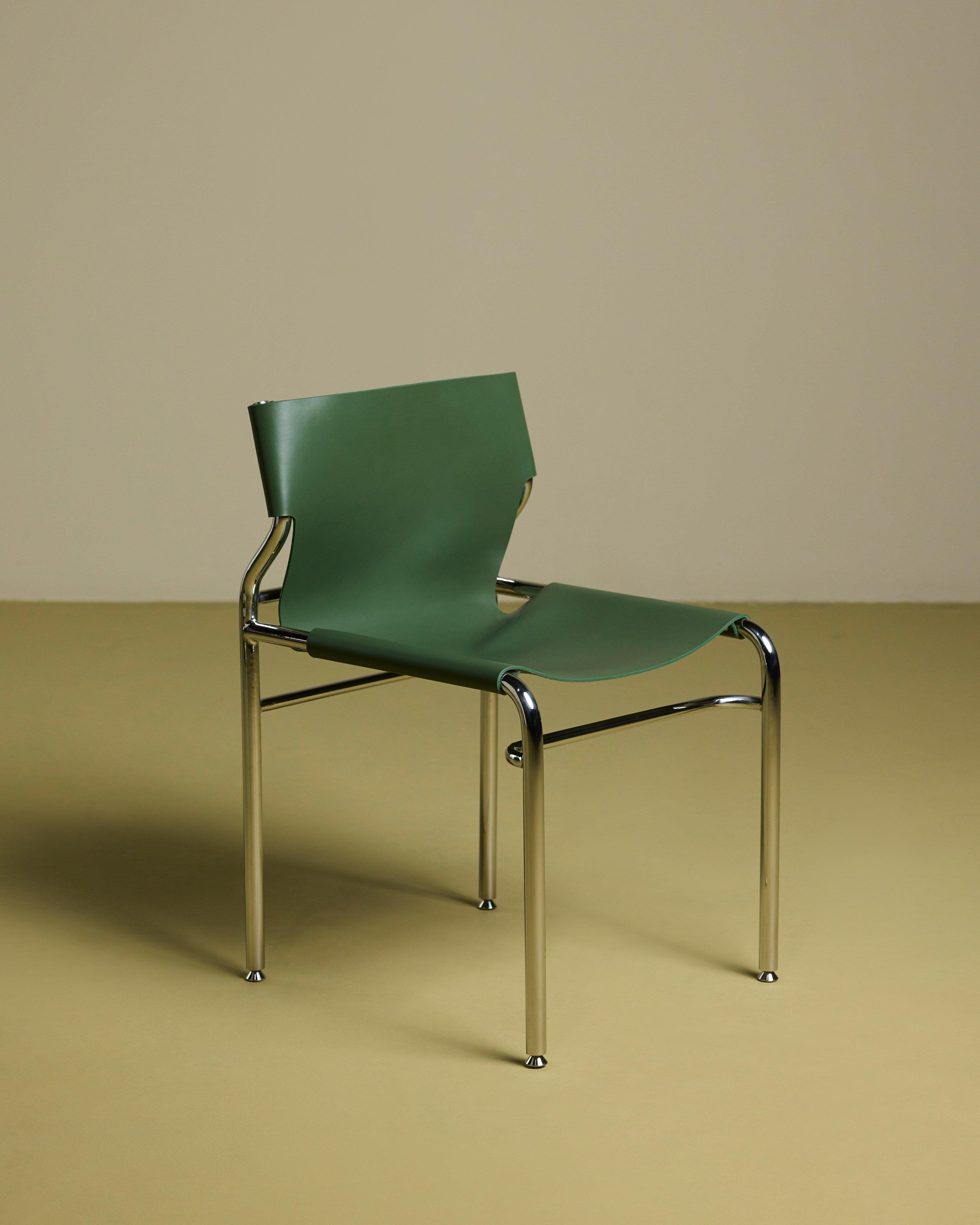 Mabel Leather & Chrome Dining Chair -  Green