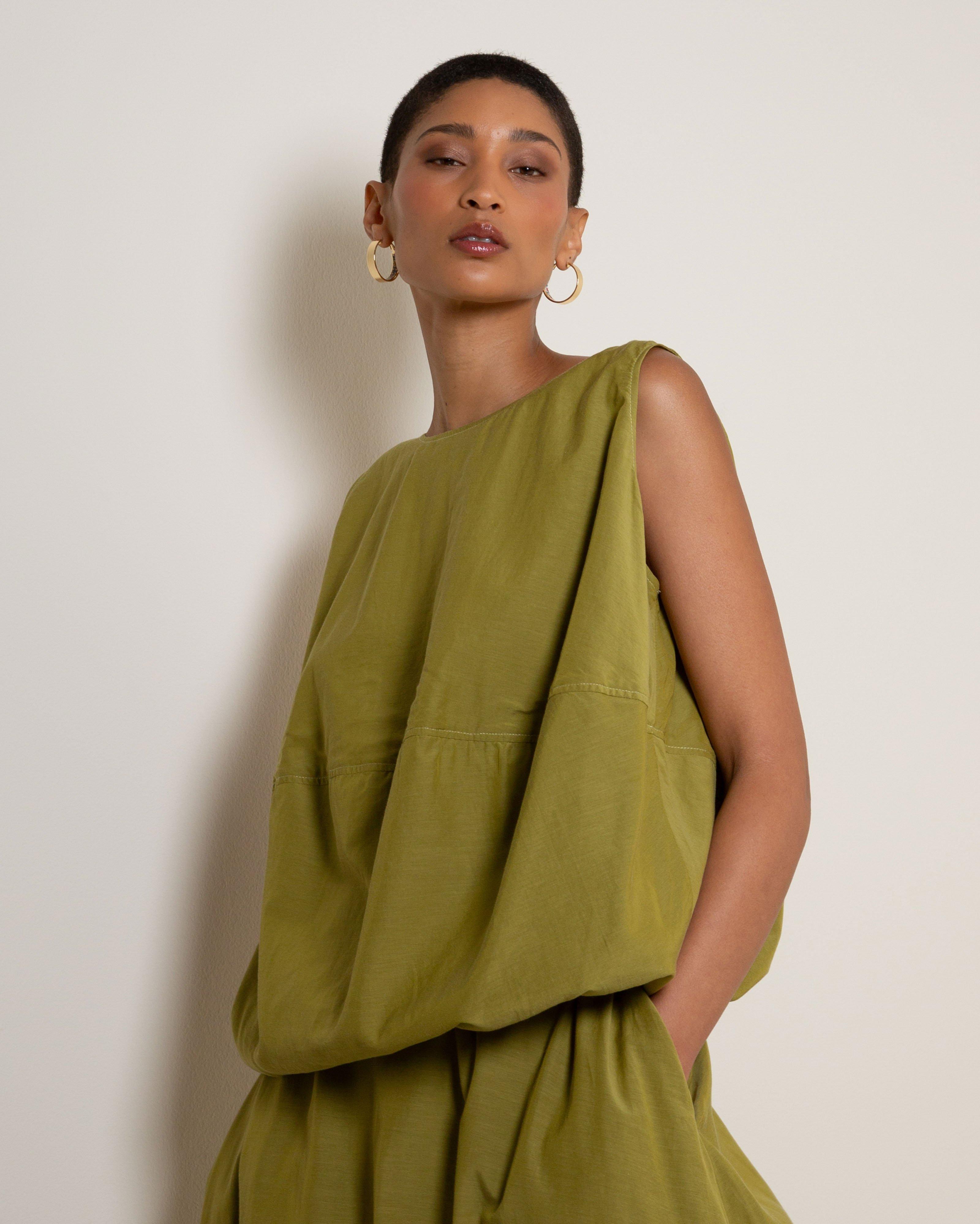 Lucy Balloon Sleeveless Top -  Green
