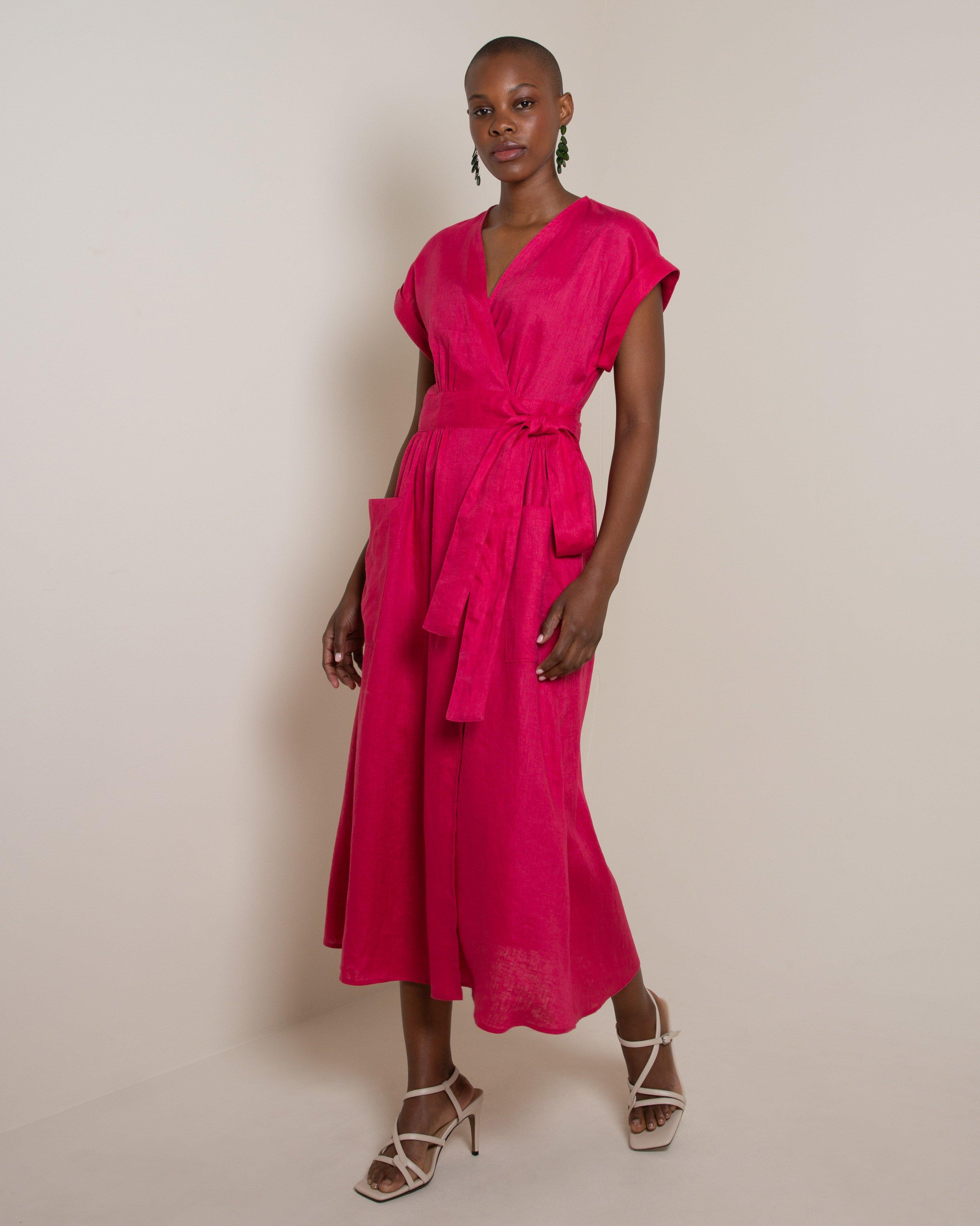 Taylor Linen Dress -  Pink