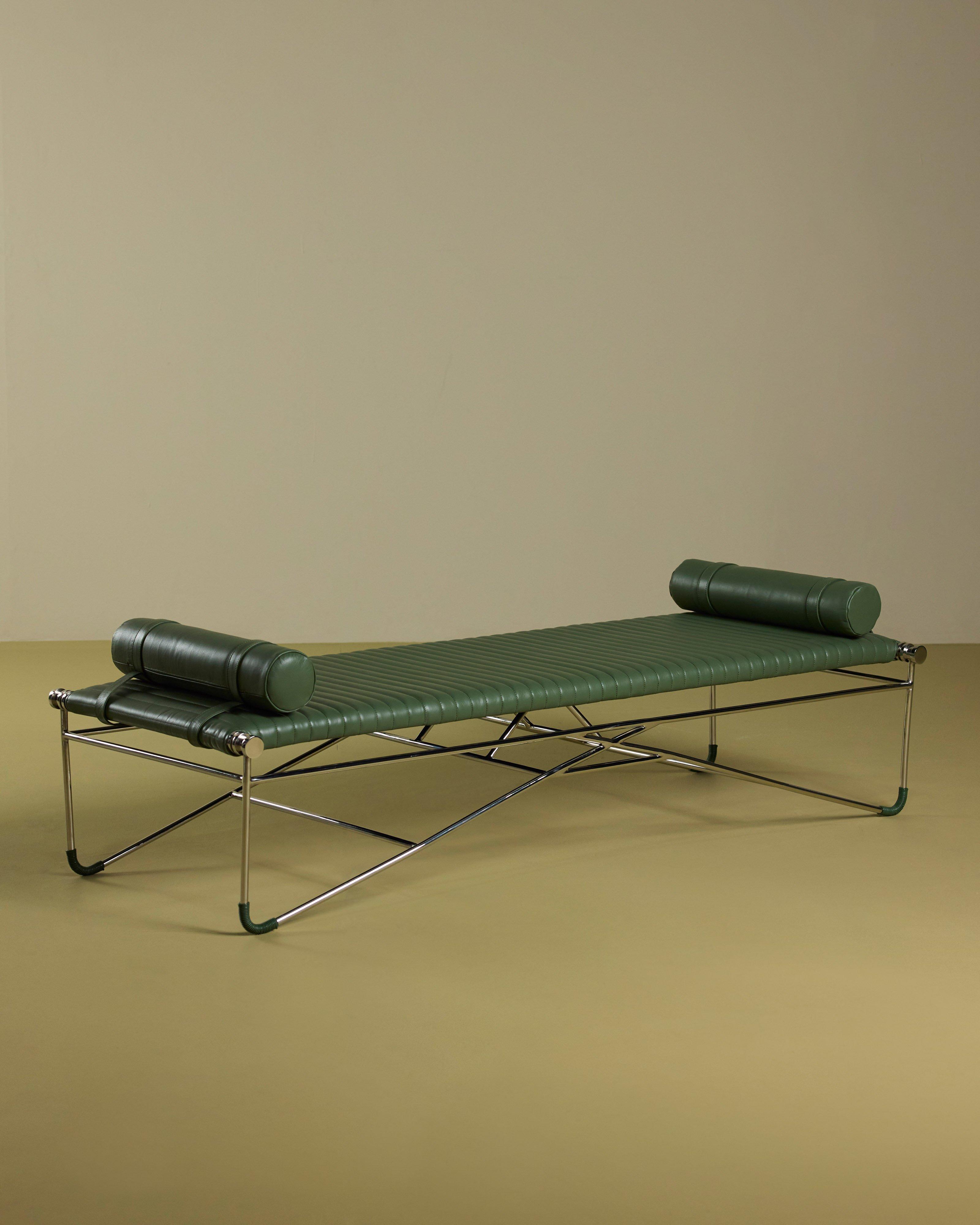 Mabel Leather & Chrome Lounger -  Green