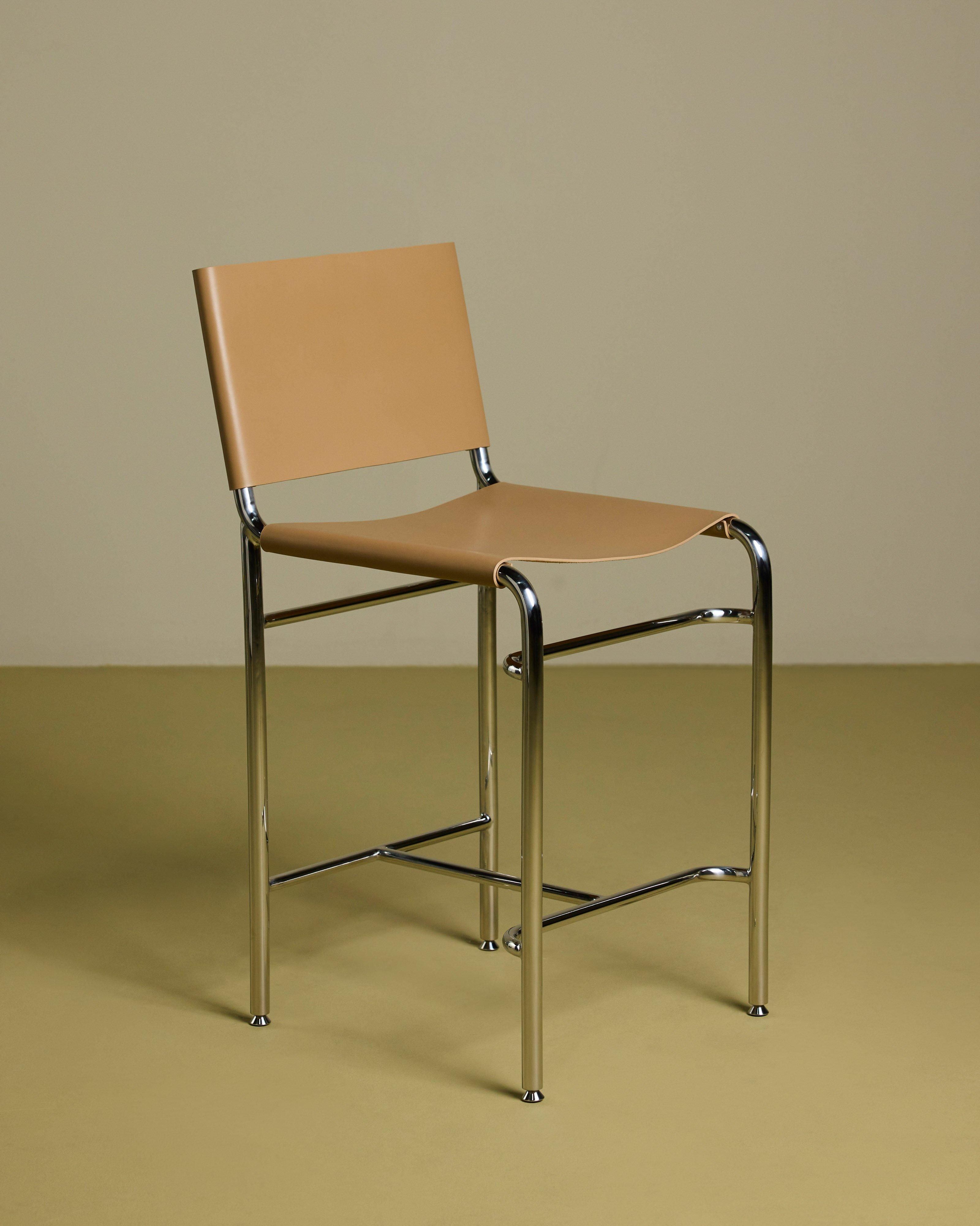 Mabel Leather & Chrome Counter Stool -  Taupe