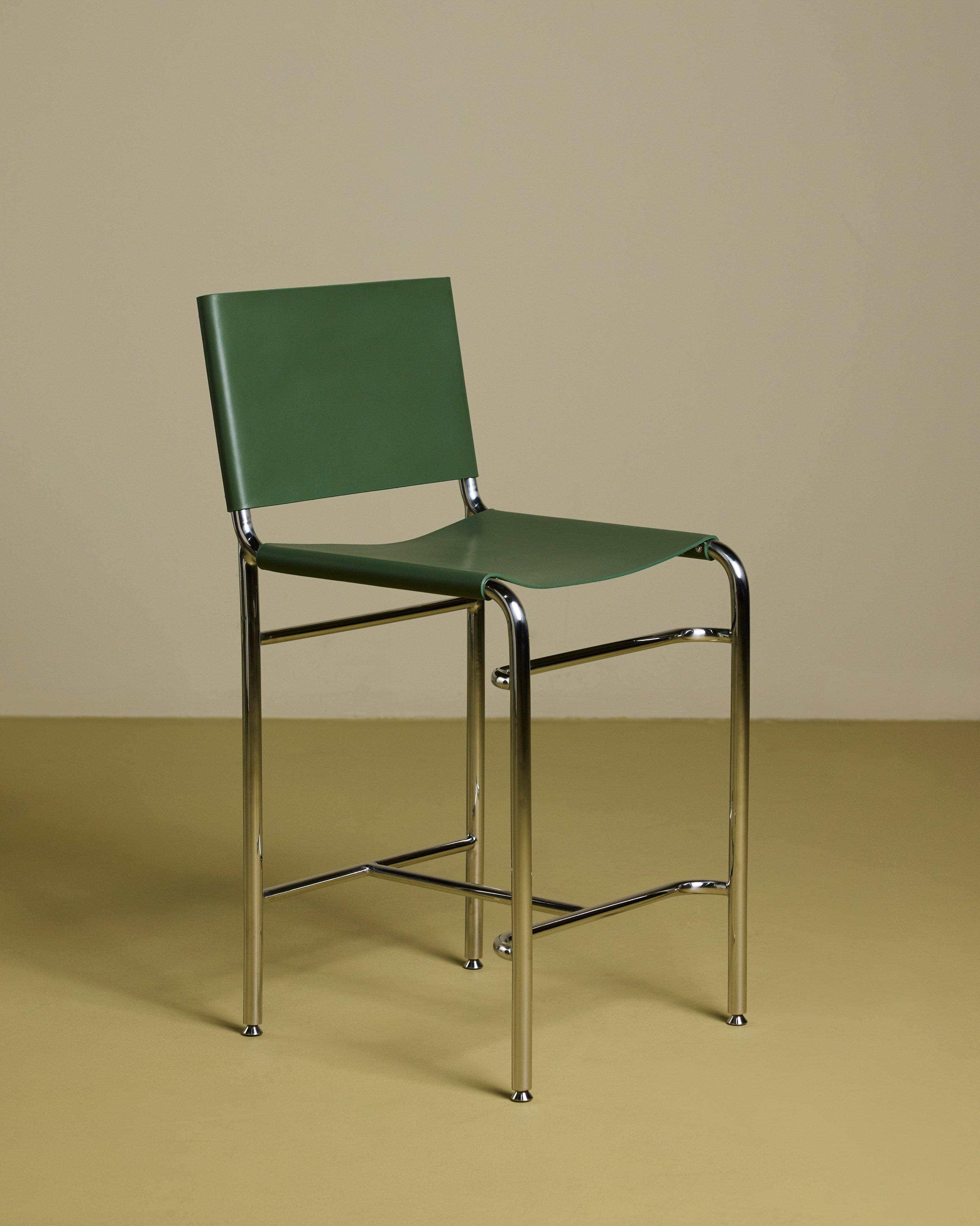 Mabel Leather & Chrome Counter Stool -  Green