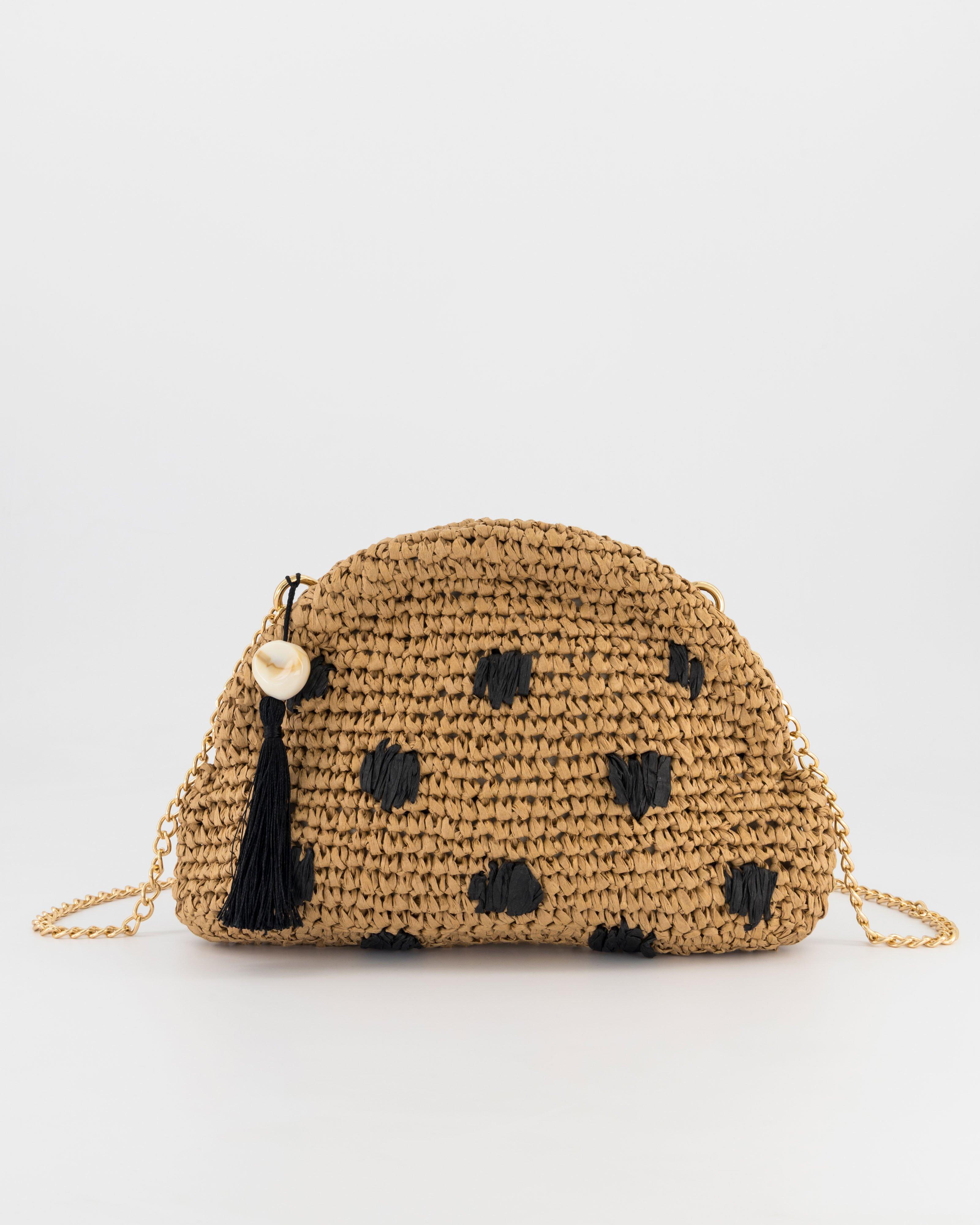 Samantha Polka Dot Straw Bag -  Brown