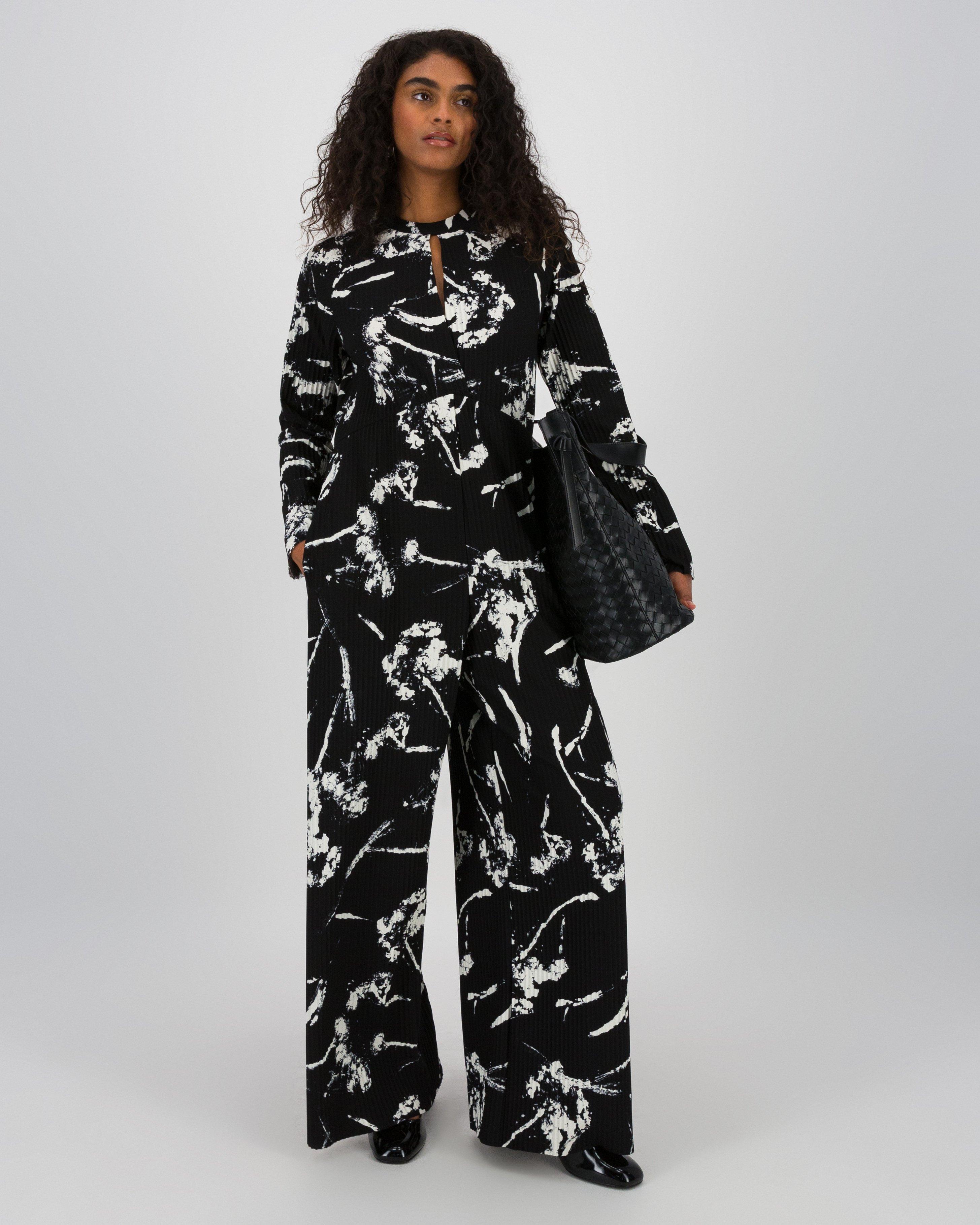 Thula Printed Plisse Jumpsuit -  Black