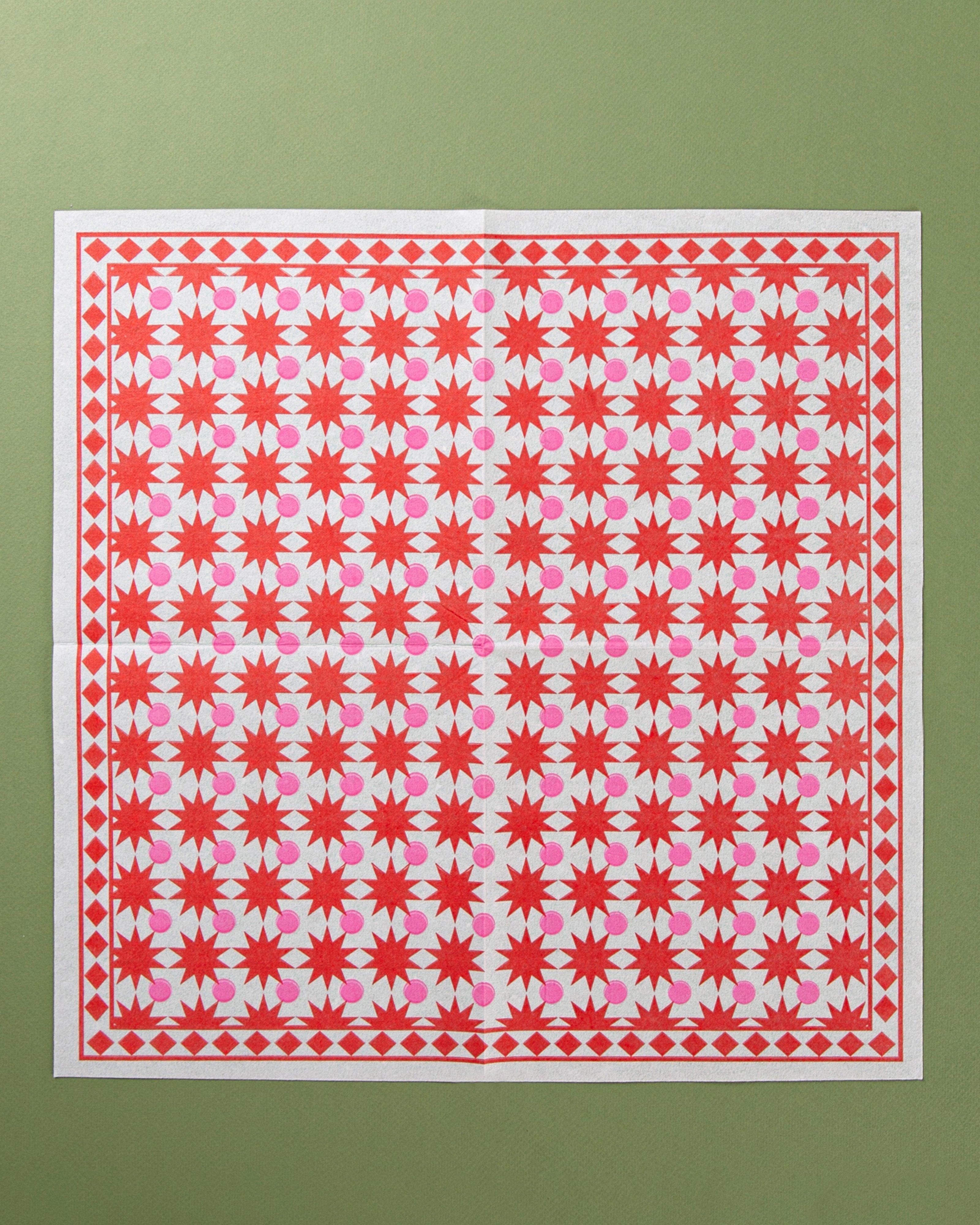 Red Star Pink Circle Napkin Pack -  Red