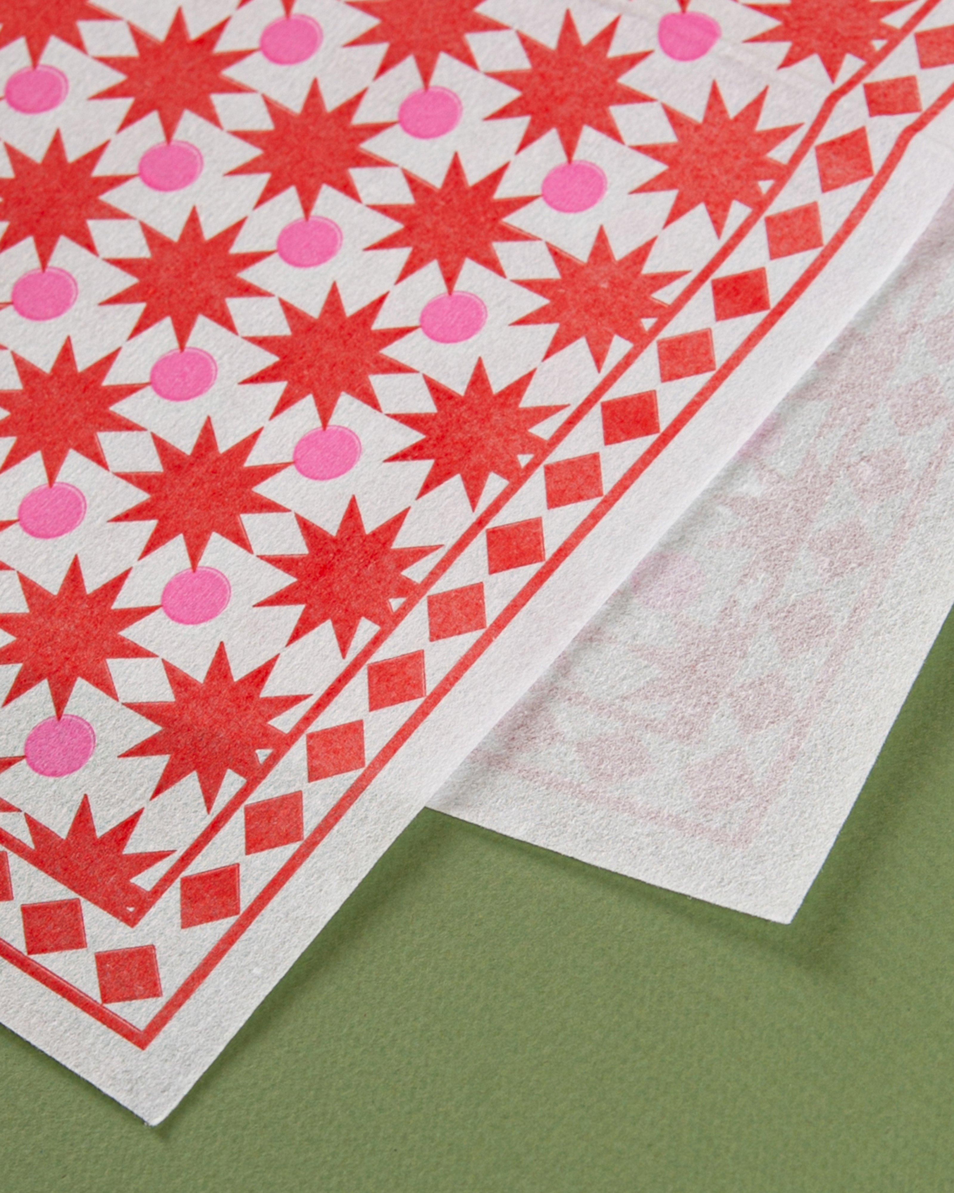 Red Star Pink Circle Napkin Pack -  Red