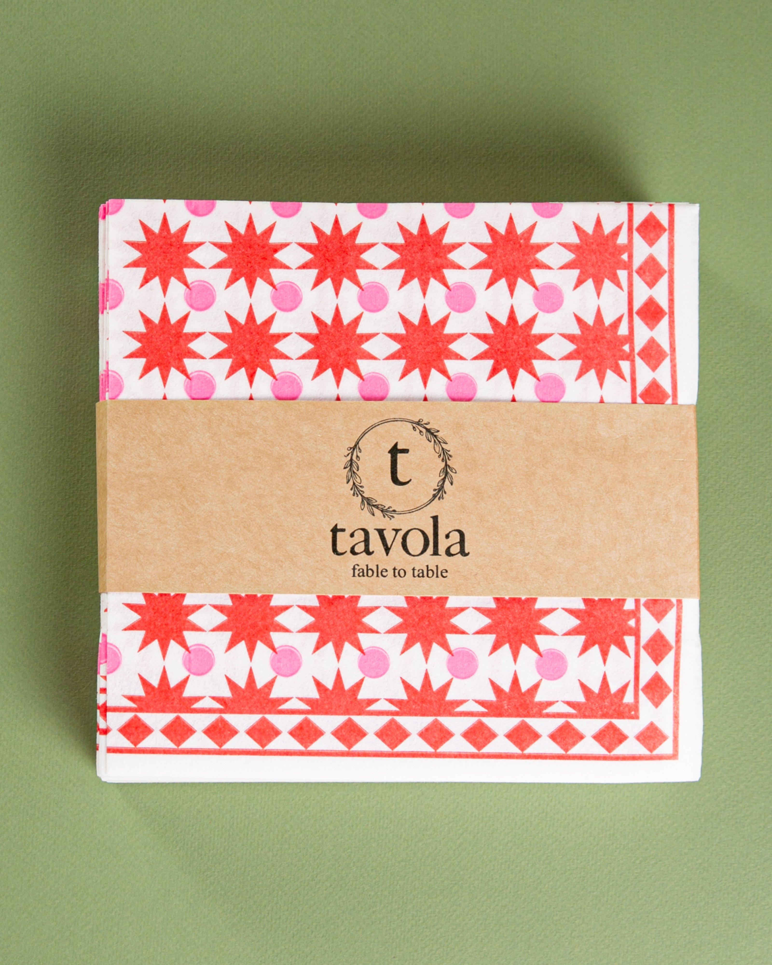 Red Star Pink Circle Napkin Pack -  Red