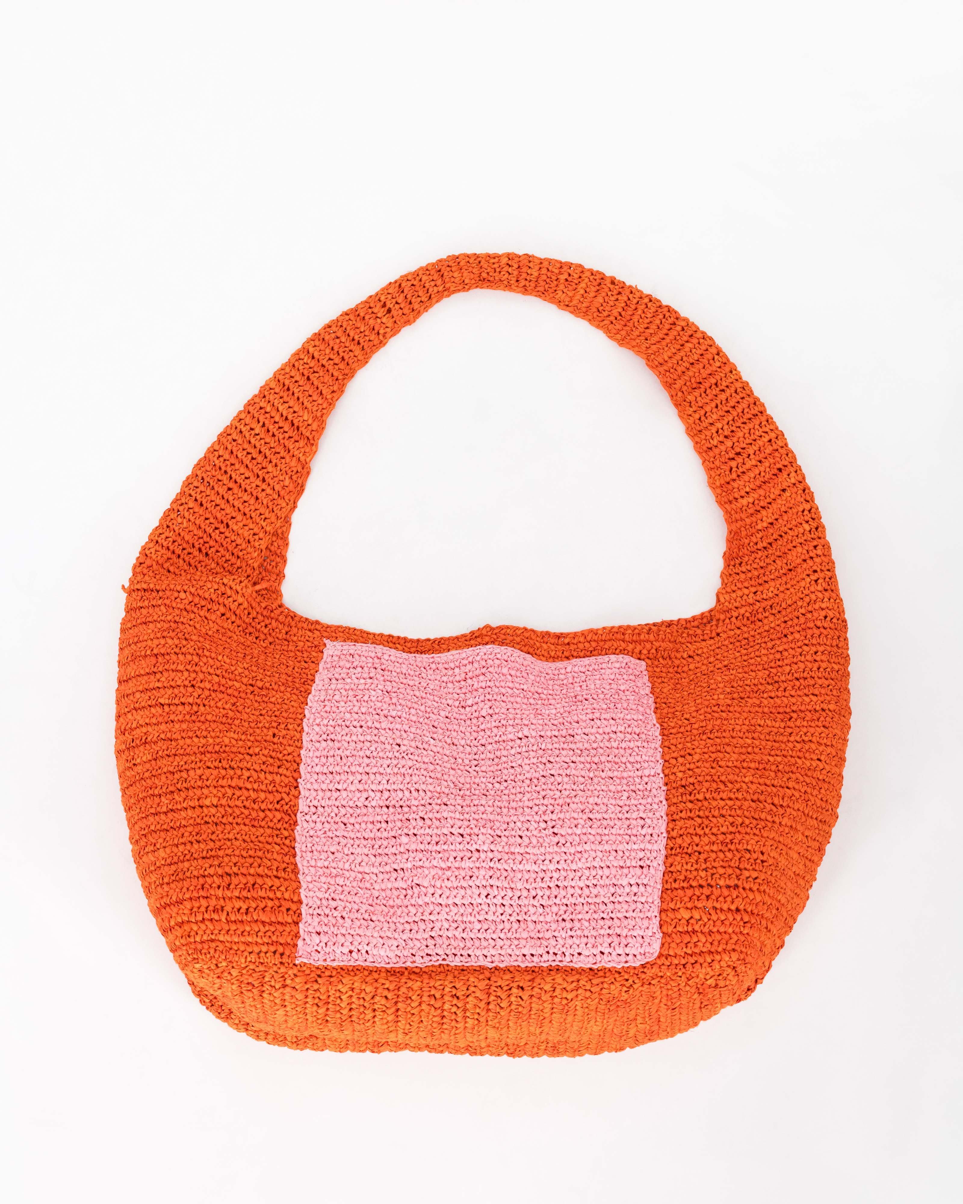 Hannah Oversized Raffia Bag -  Orange