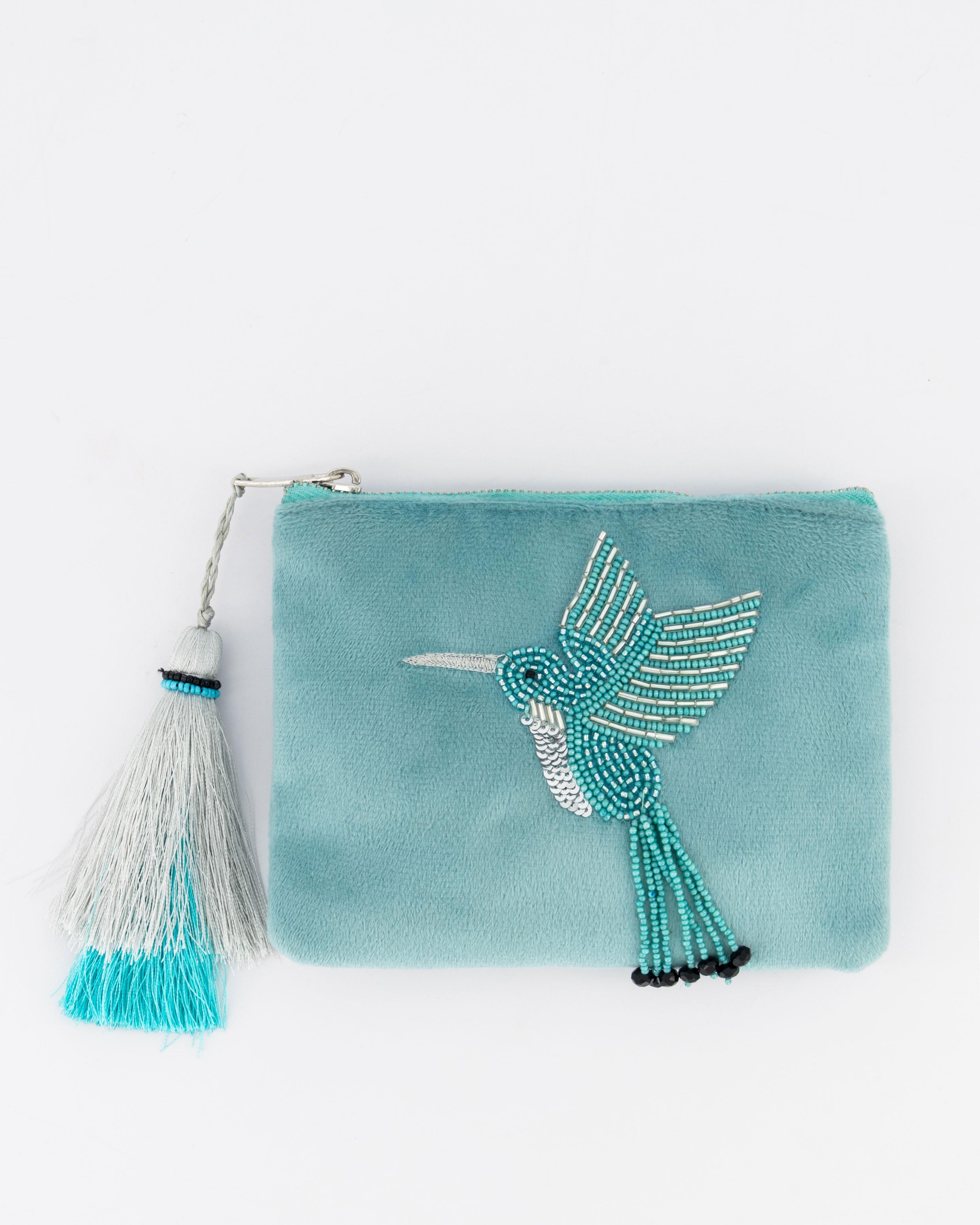 Belle Beaded Zip Pouch -  Blue