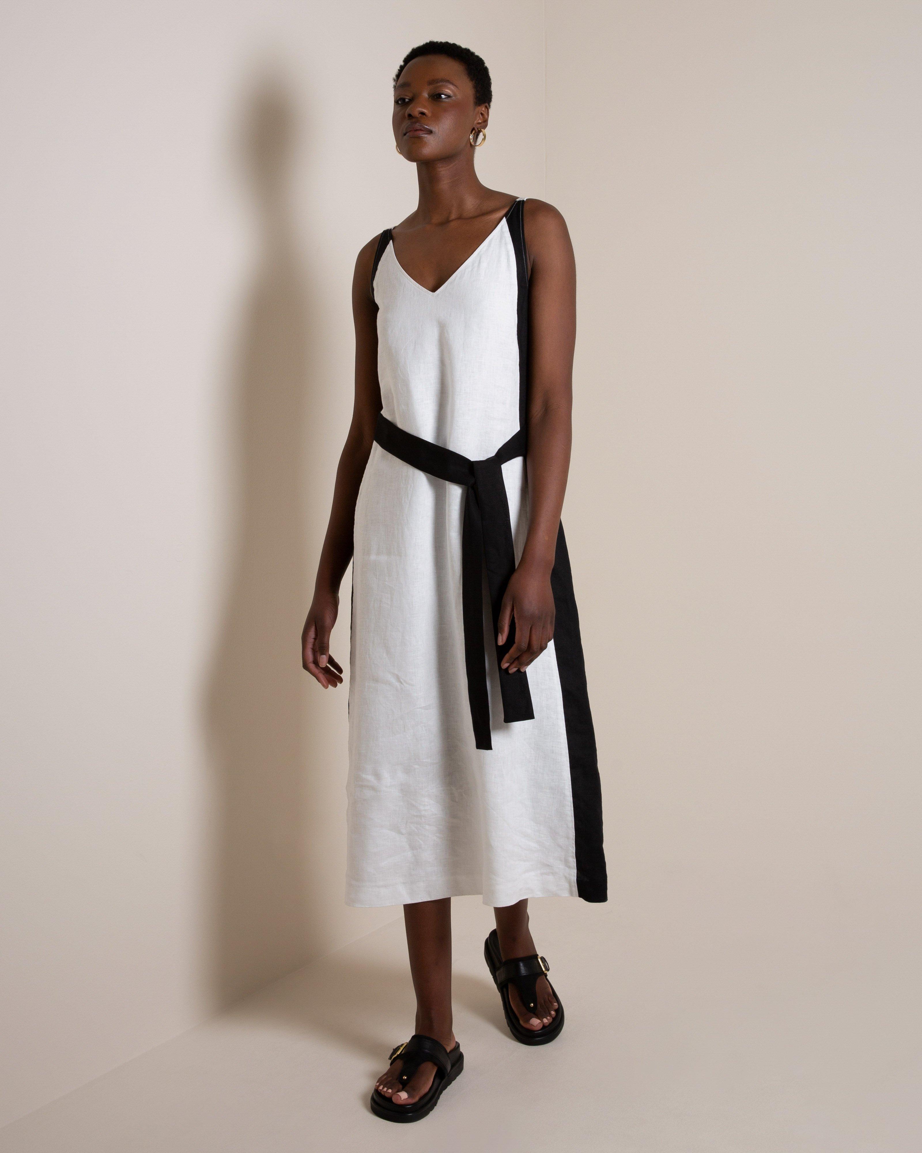 Kaelani Contrast Linen Maxi Dress -  Milk