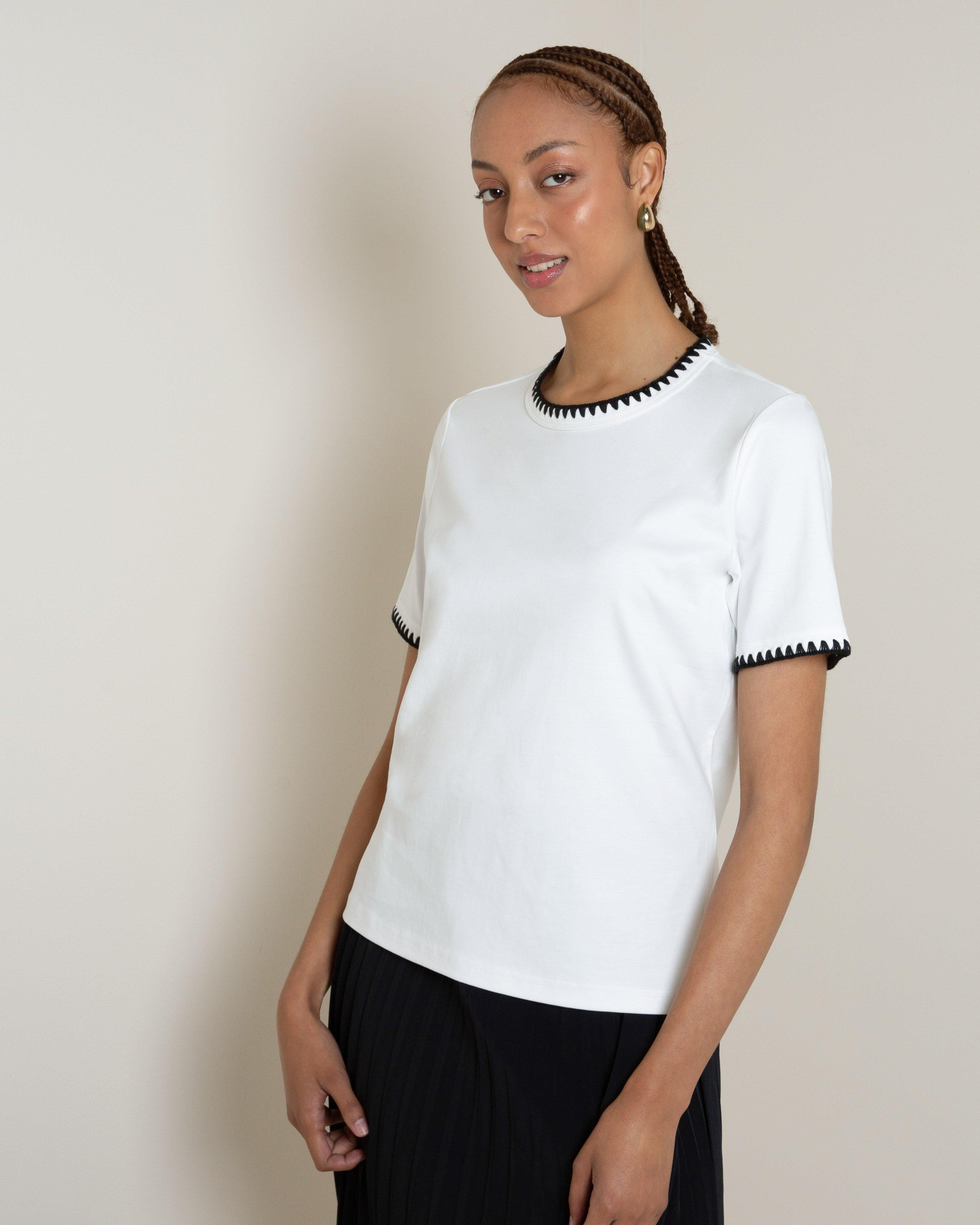 Elani Contrast Neck Tee -  Milk