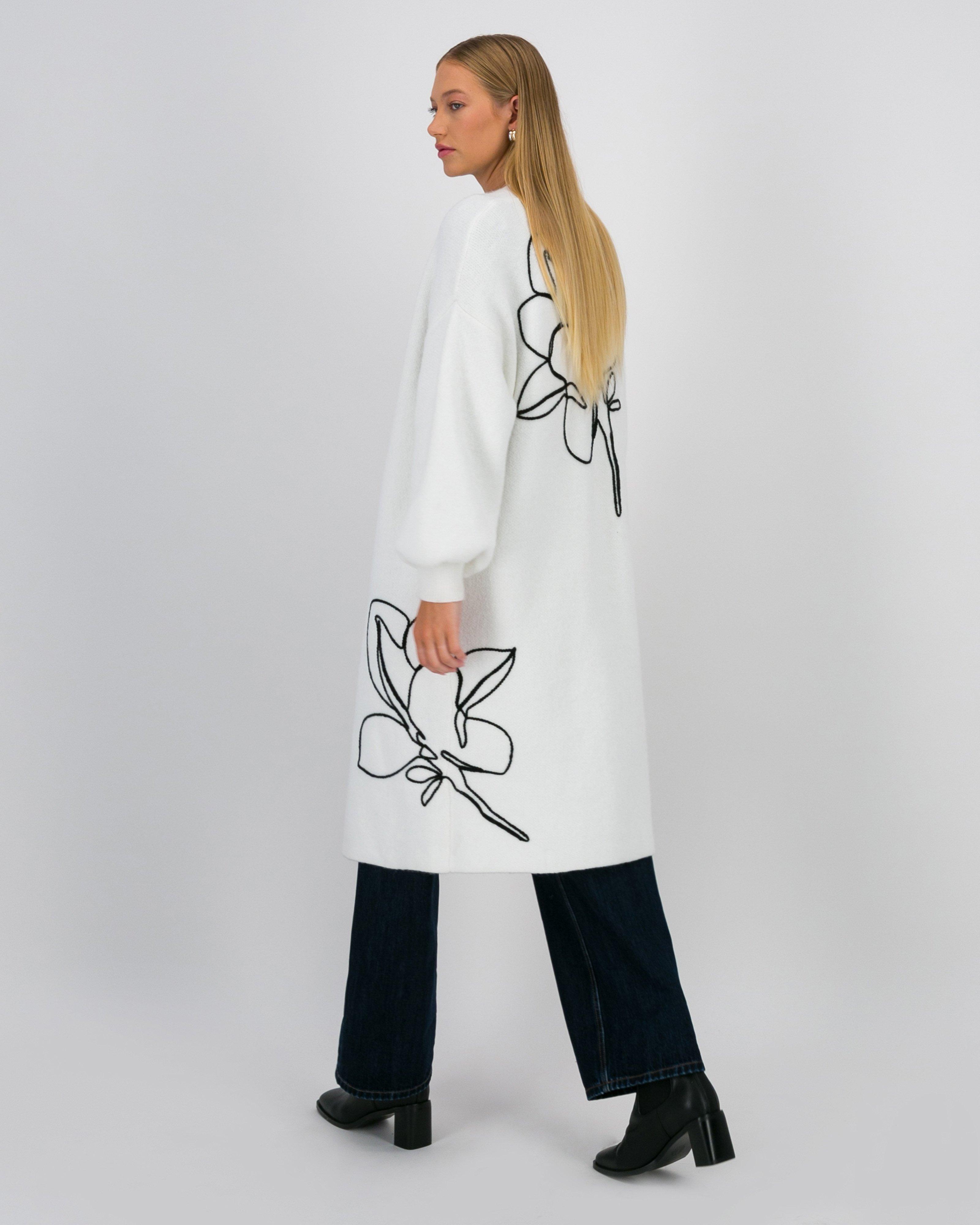Ayla Floral Embroidered Long Kimono -  Milk
