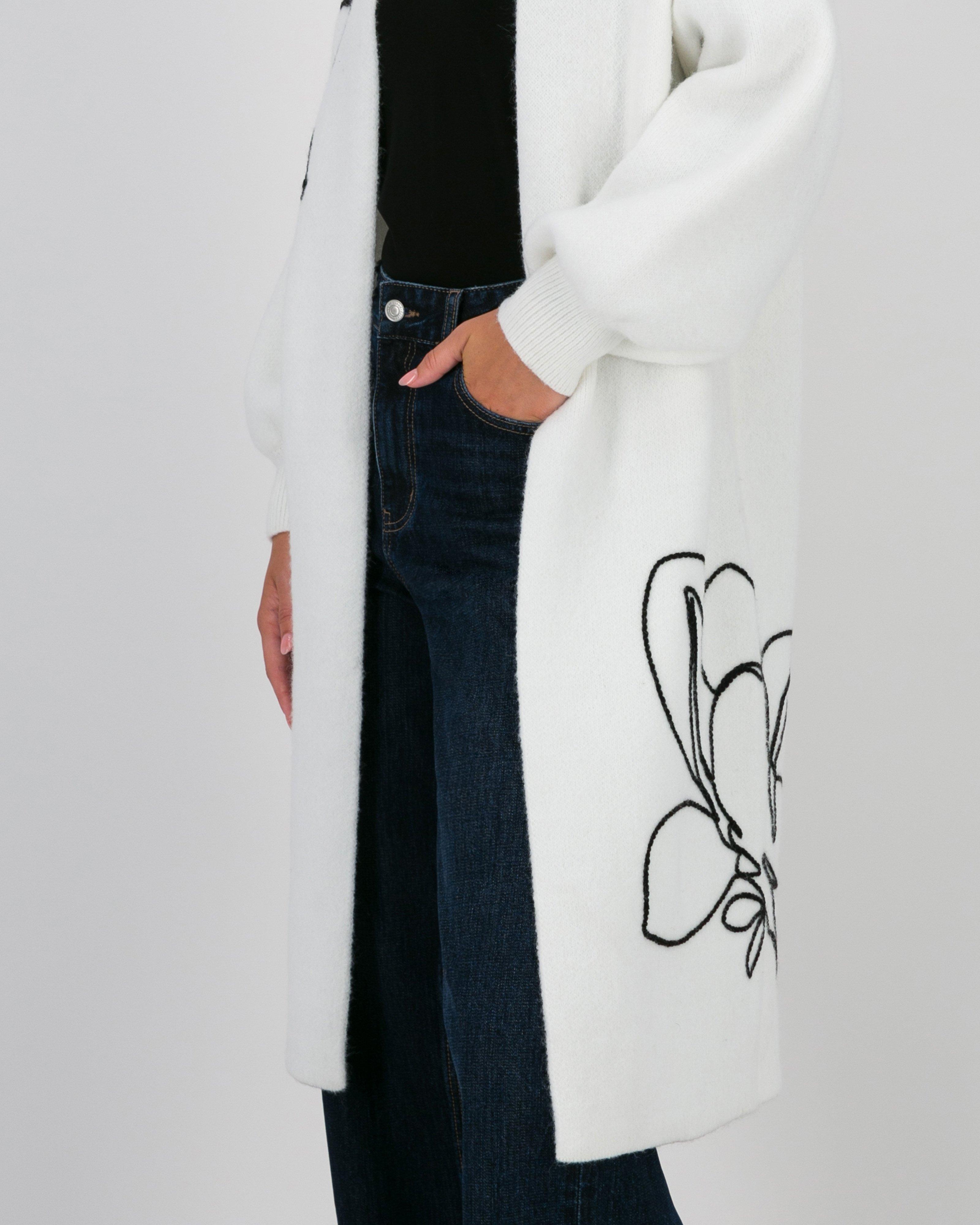 Ayla Floral Embroidered Long Kimono -  Milk