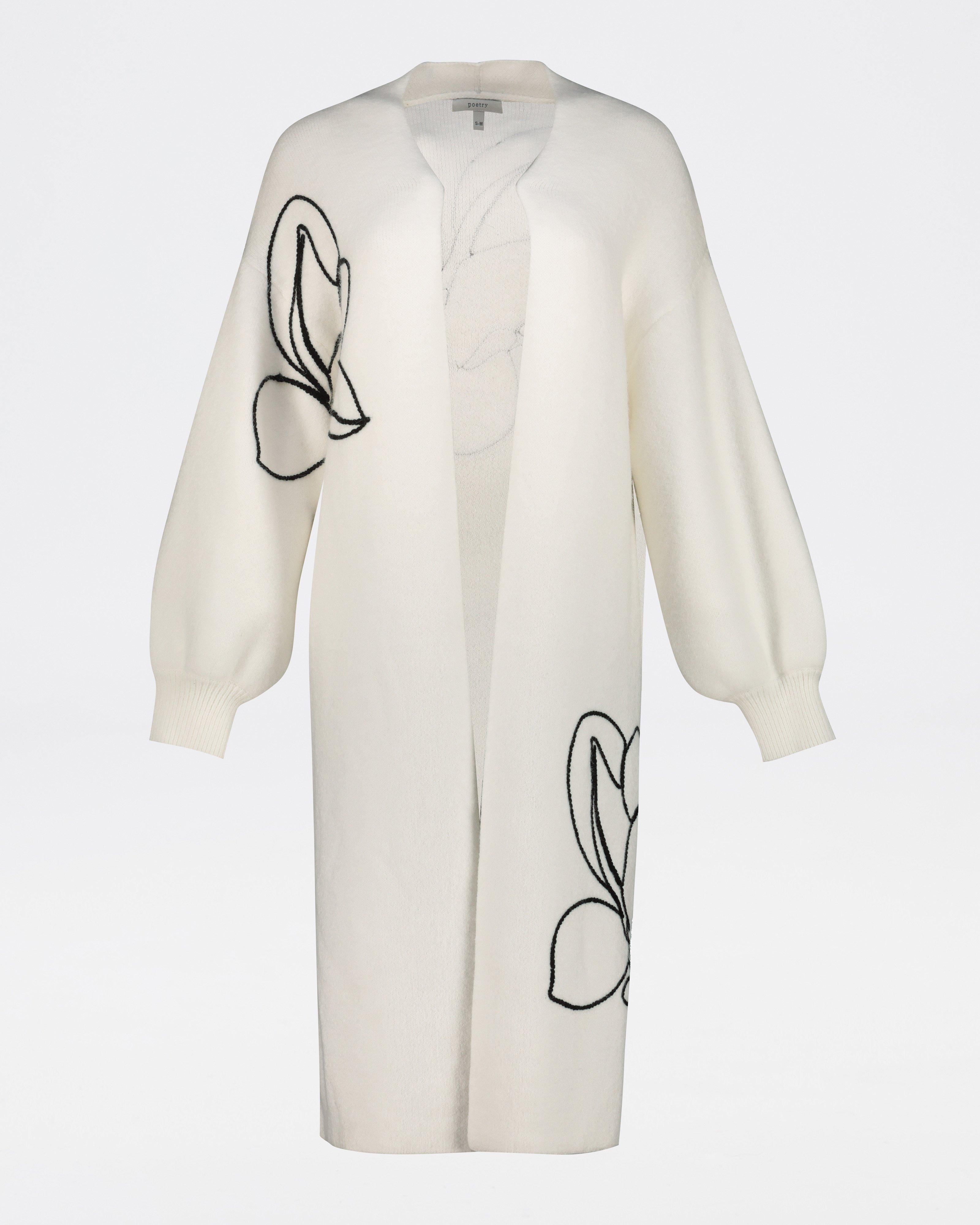 Ayla Floral Embroidered Long Kimono -  Milk