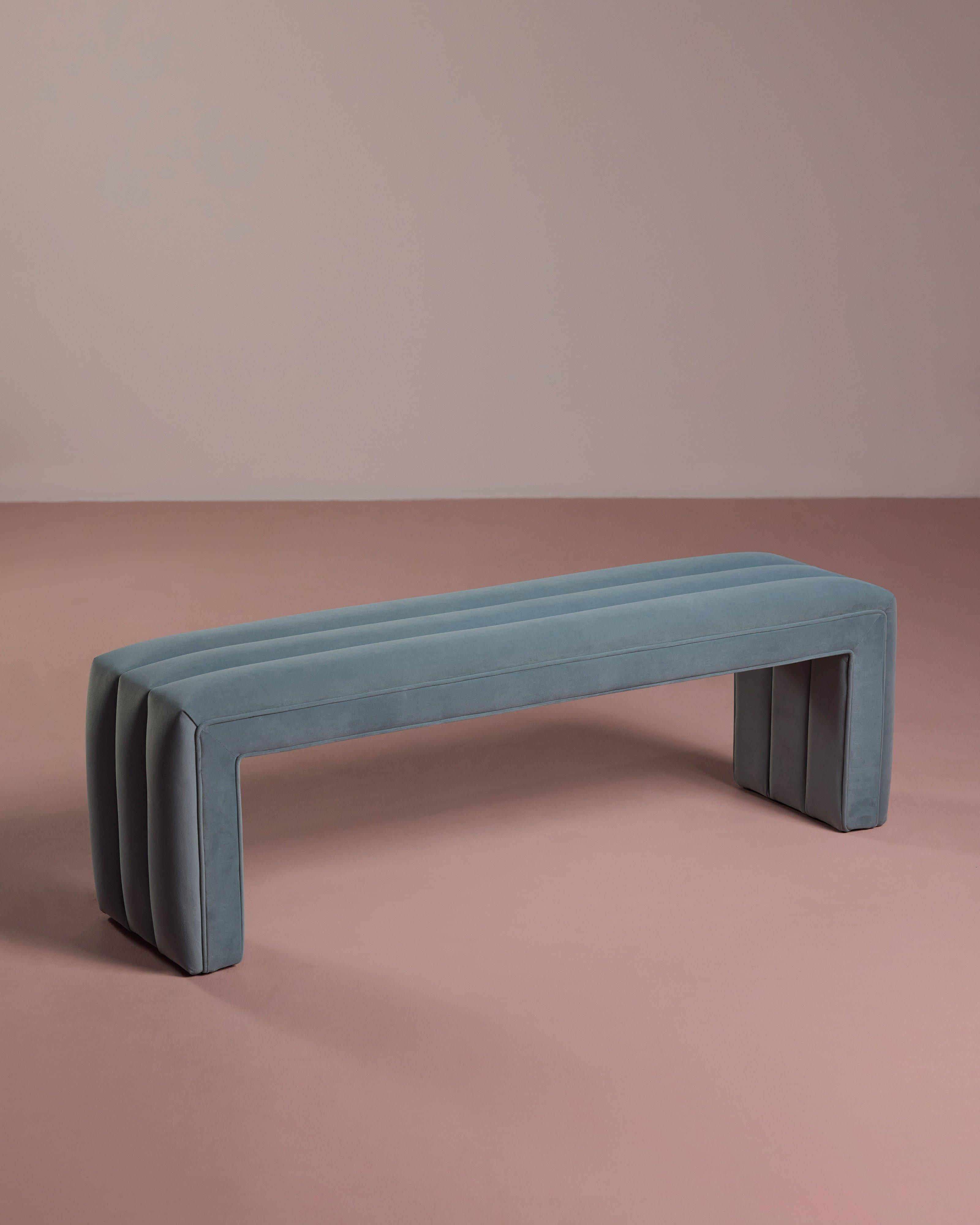 Drake Flutted Ottoman -  Blue