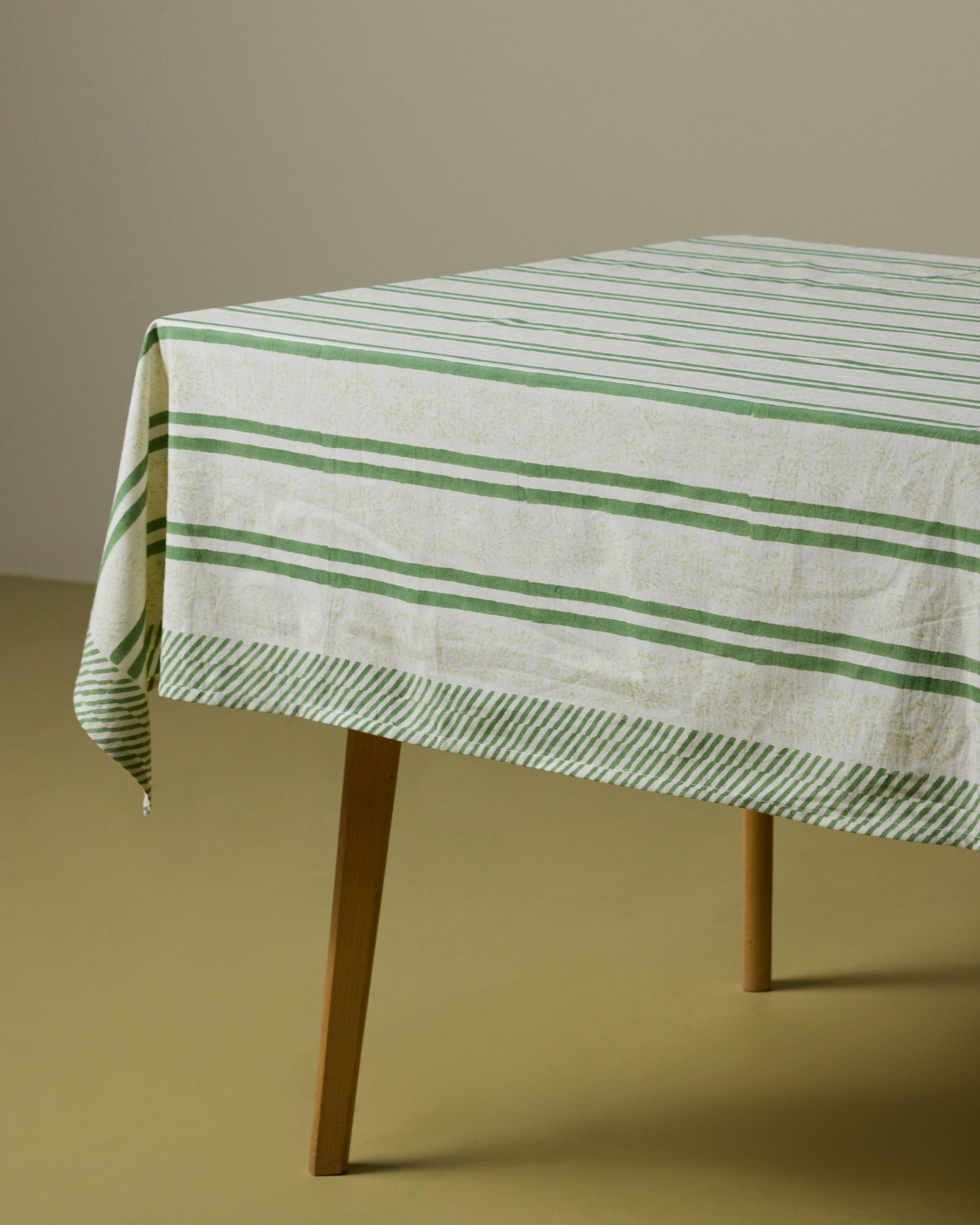 Cher Striped Hand Blocked Table Cloth -  Green