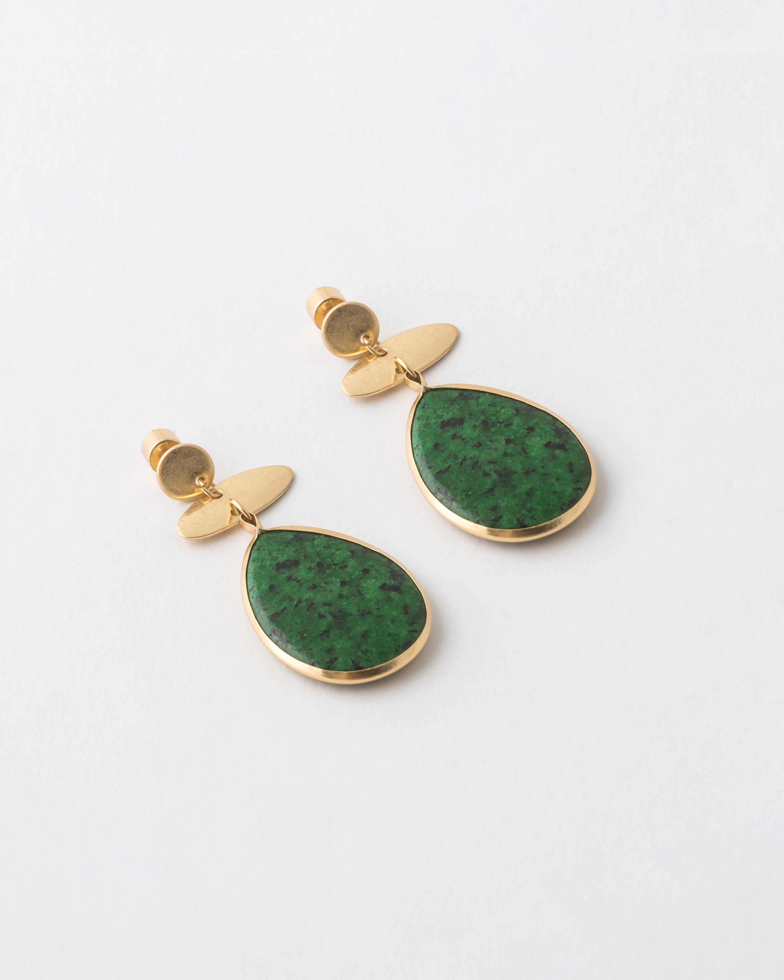 Teardrop Natural Stone Earrings -  Green