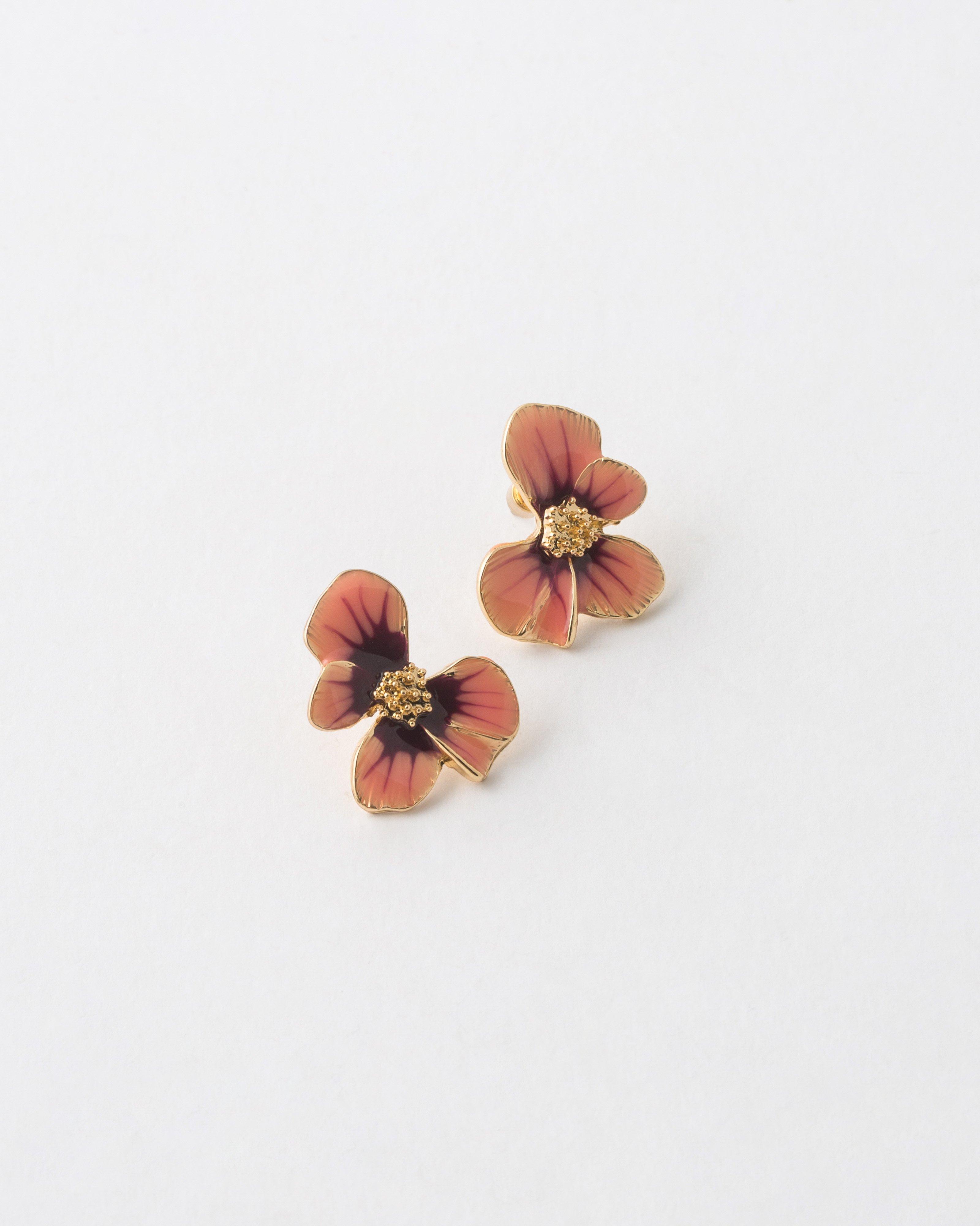 Enamel Ombre Flower Stud Earrings -  Pink