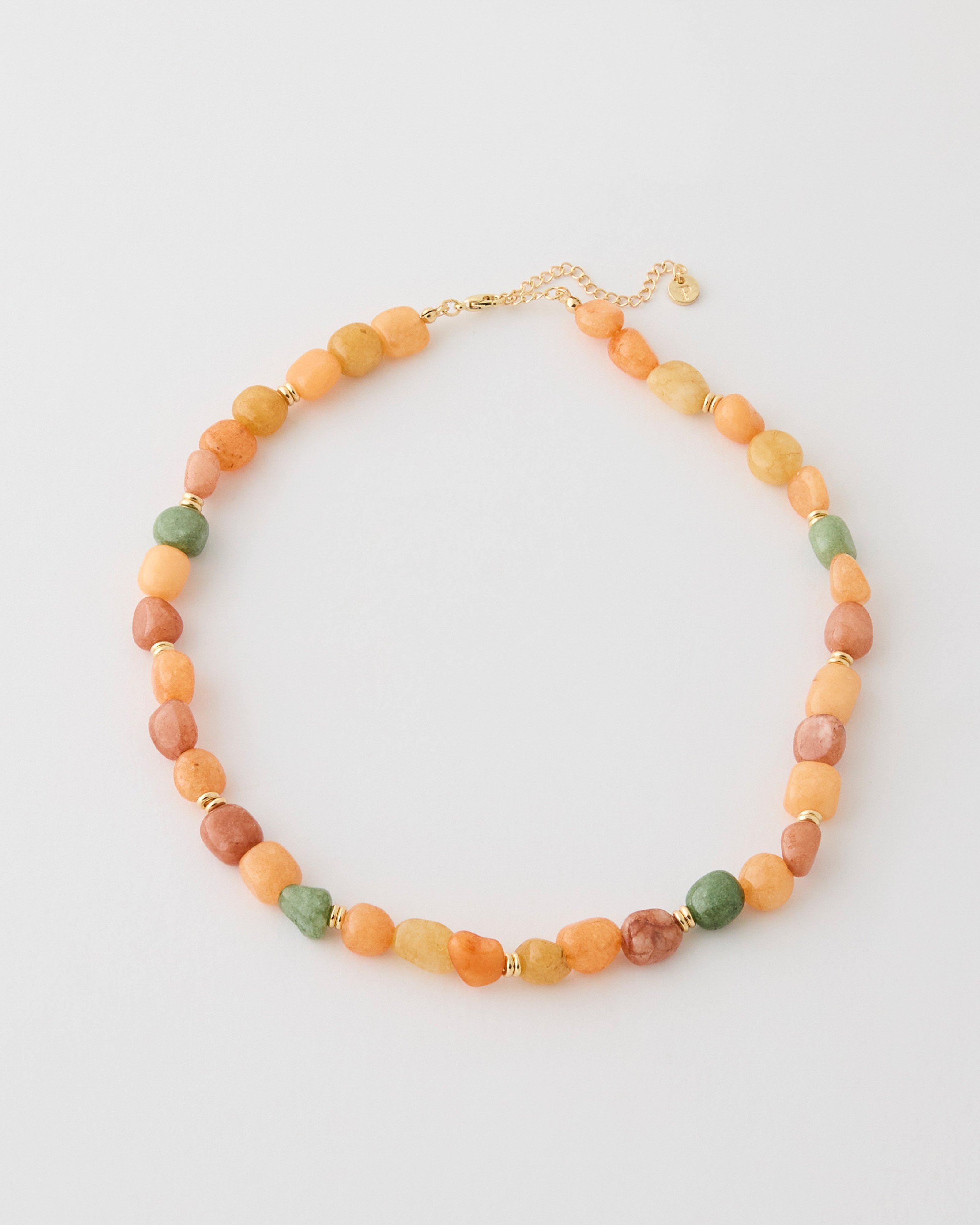  Natural Stone & Beaded Necklace -  Green