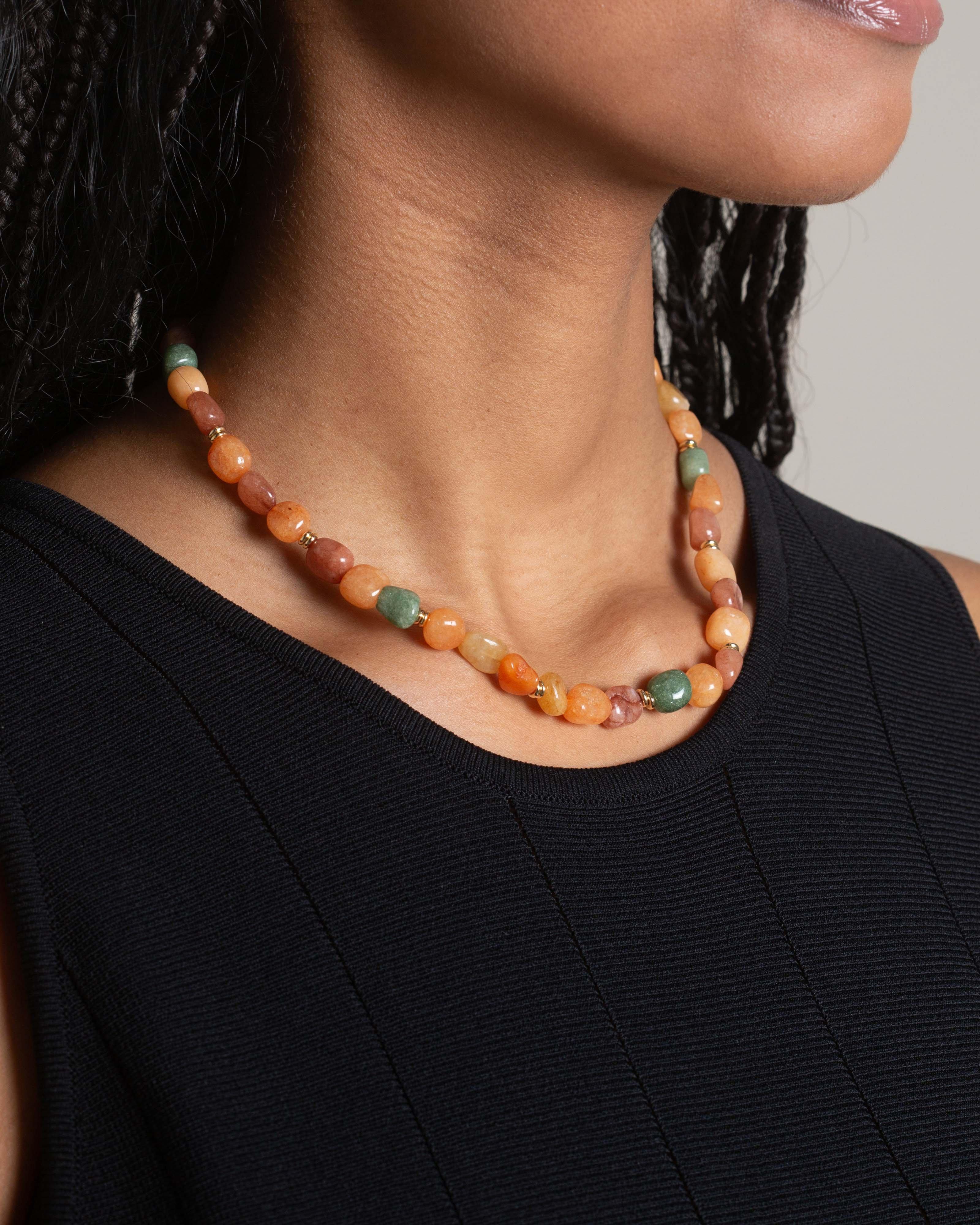  Natural Stone & Beaded Necklace -  Green