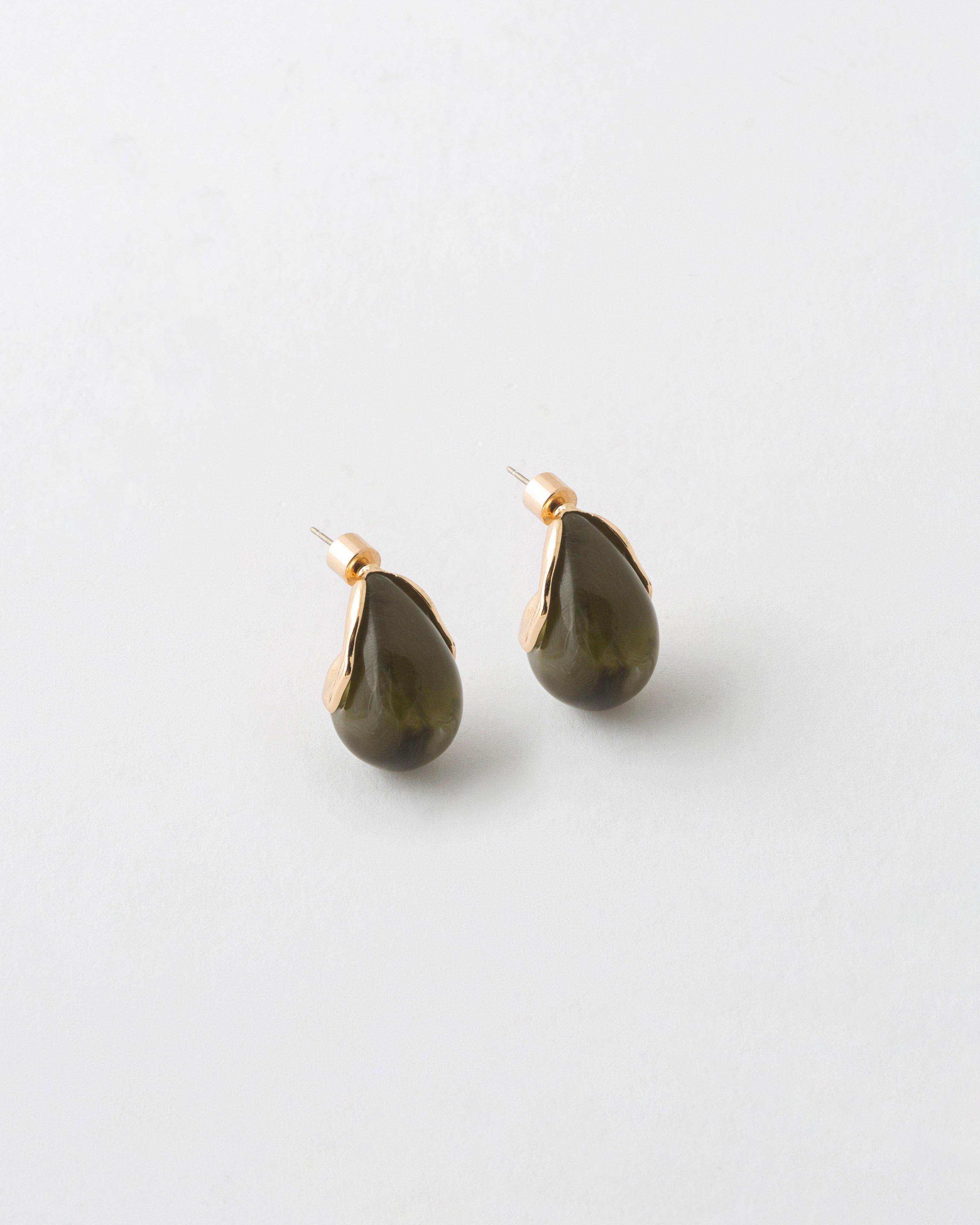 Resin Textured Teardrop Earrings -  Green