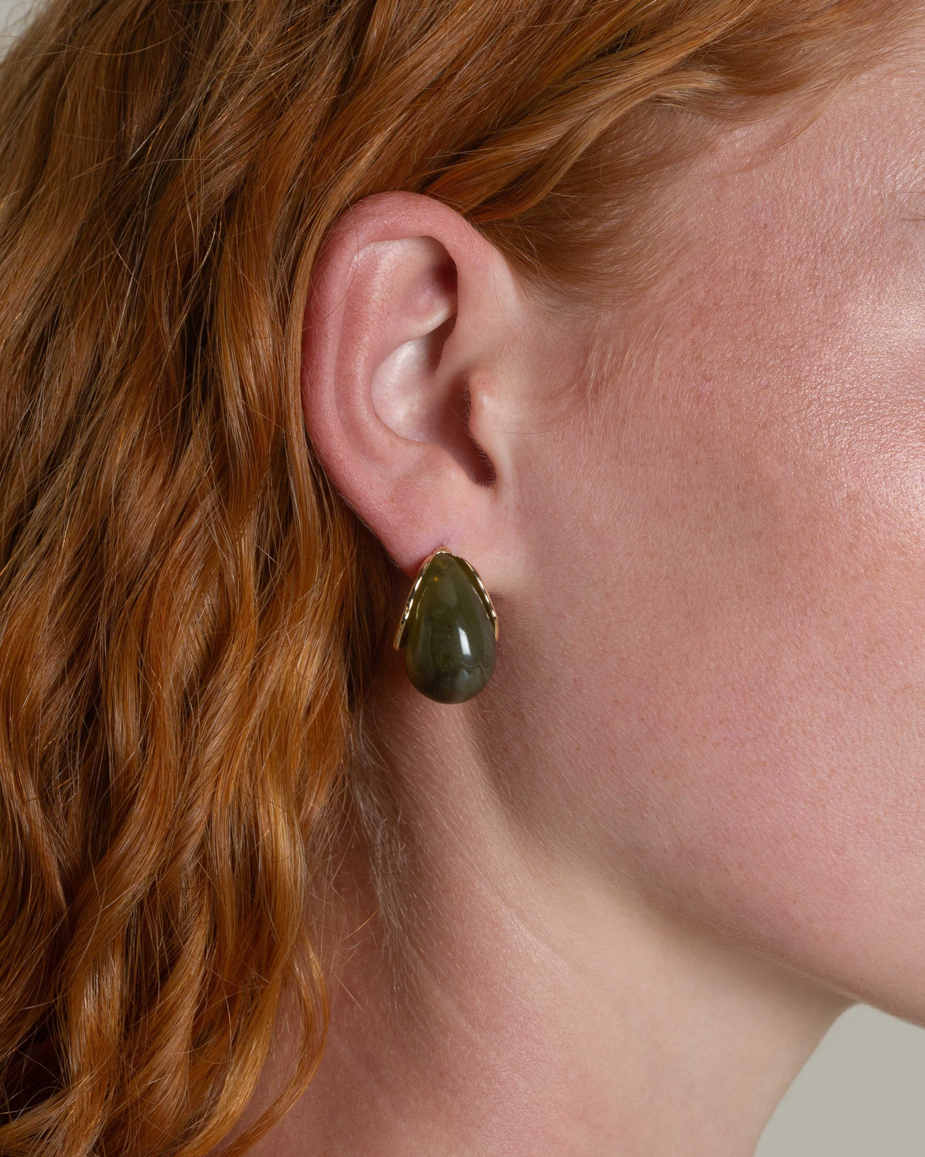 Resin Textured Teardrop Earrings -  Green