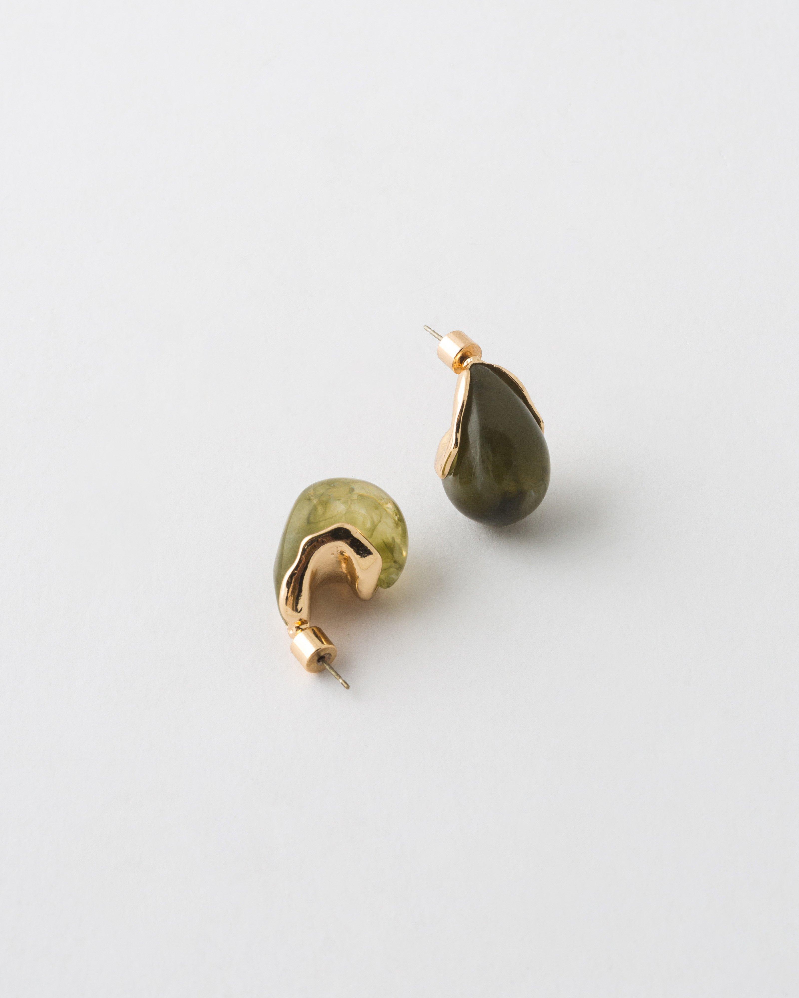 Resin Textured Teardrop Earrings -  Green