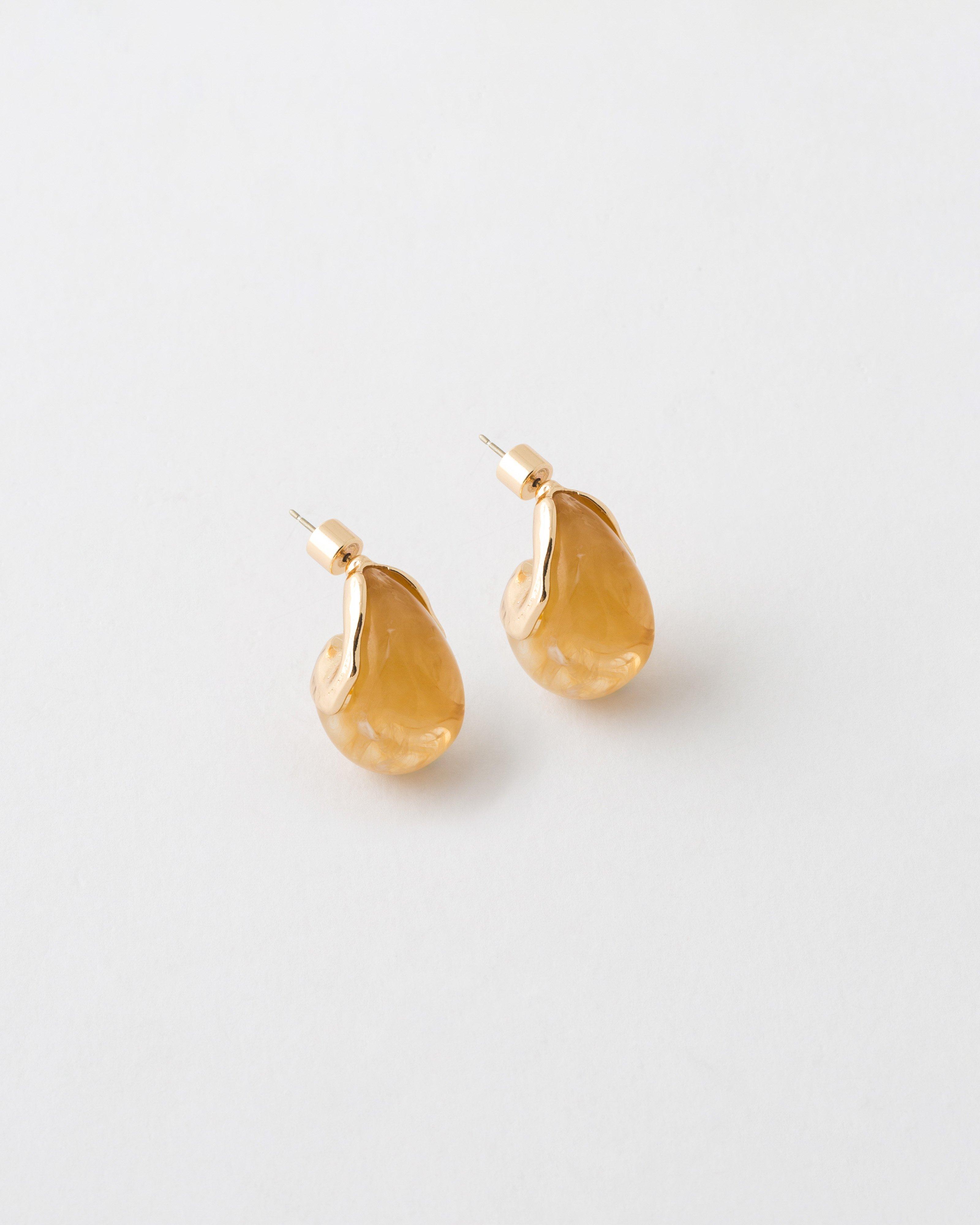 Resin Textured Teardrop Earrings -  Orange