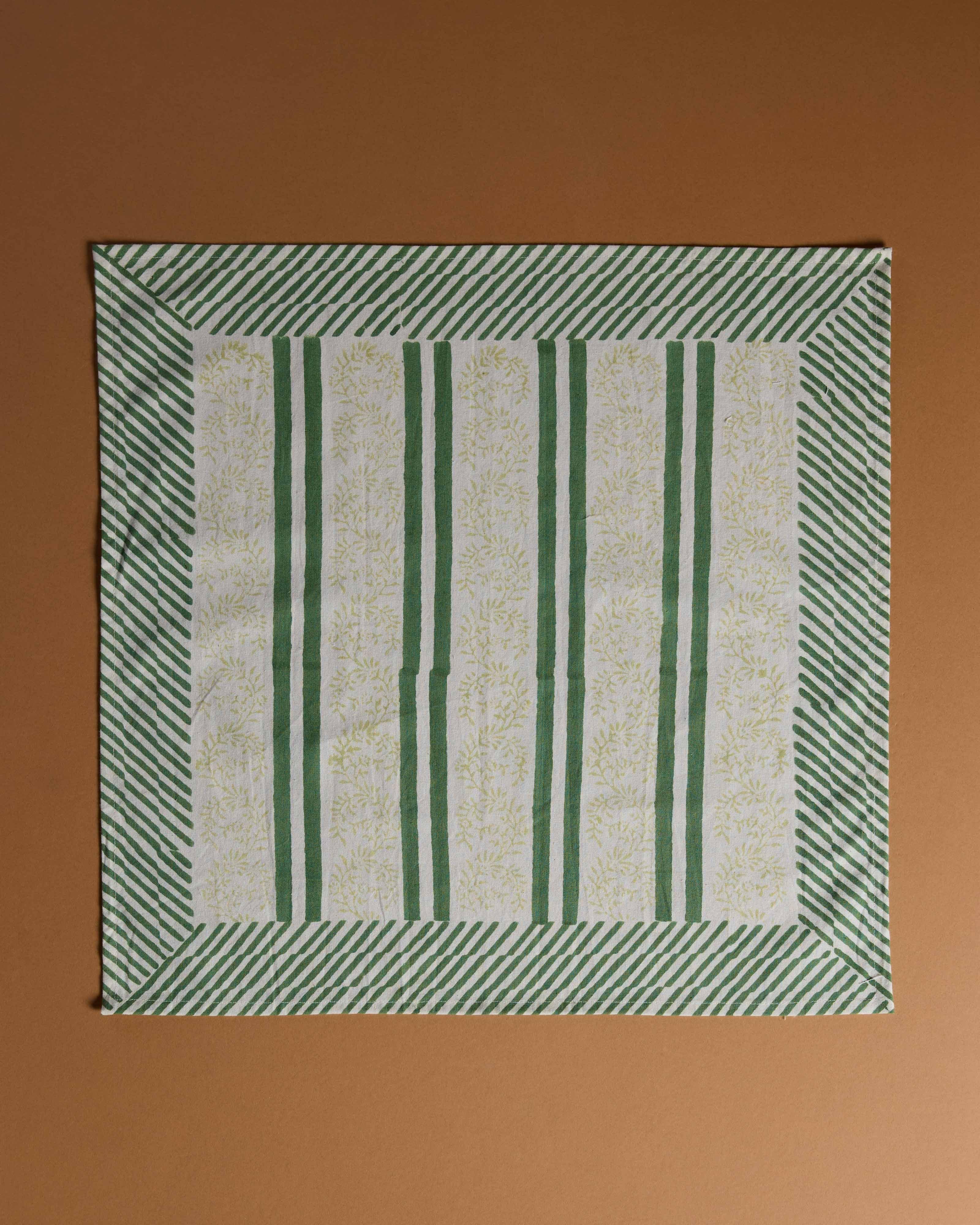 Cher Greens Stripe Blocked Napkin Set -  Green