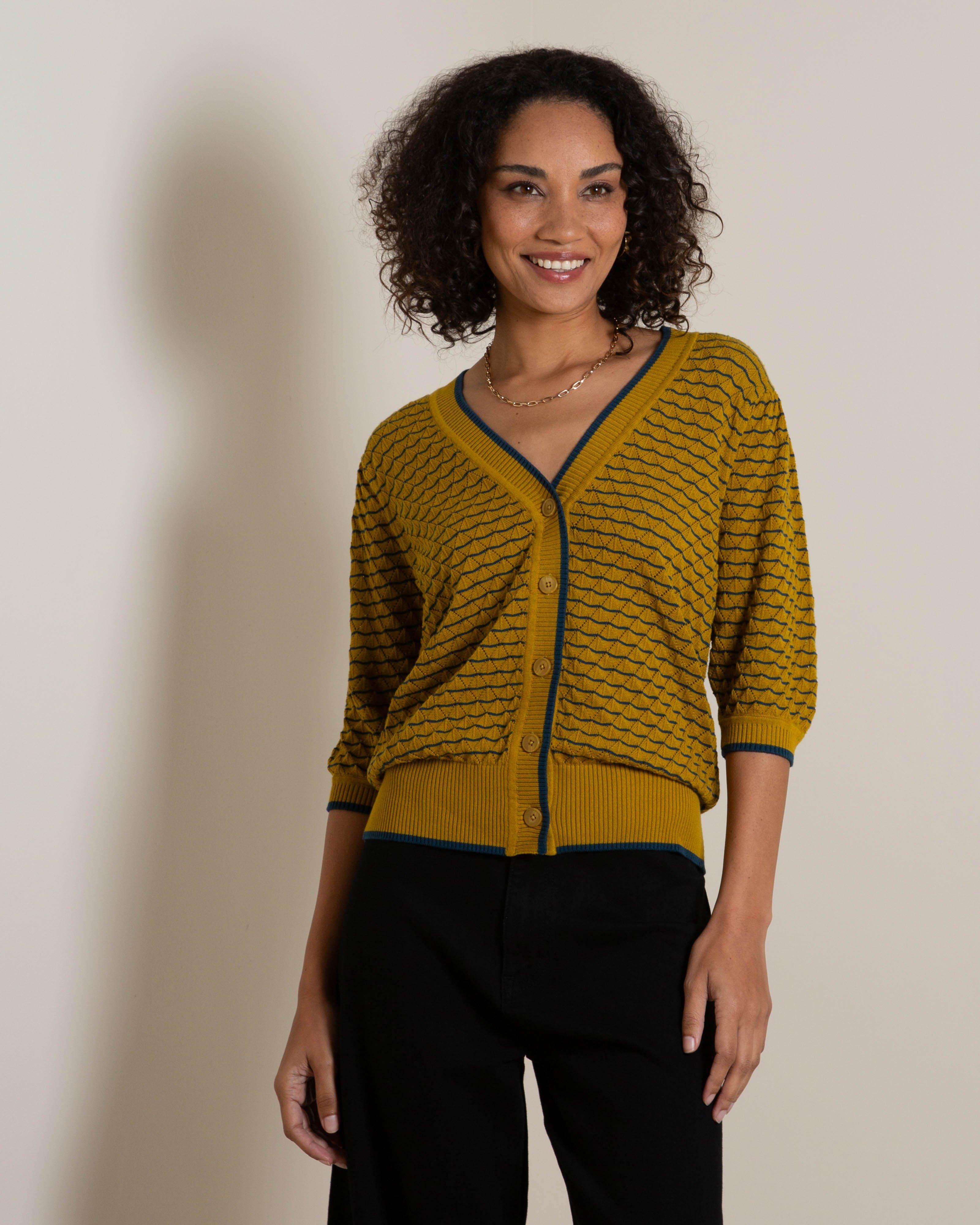 Lina Textured Button Through Knit -  Green