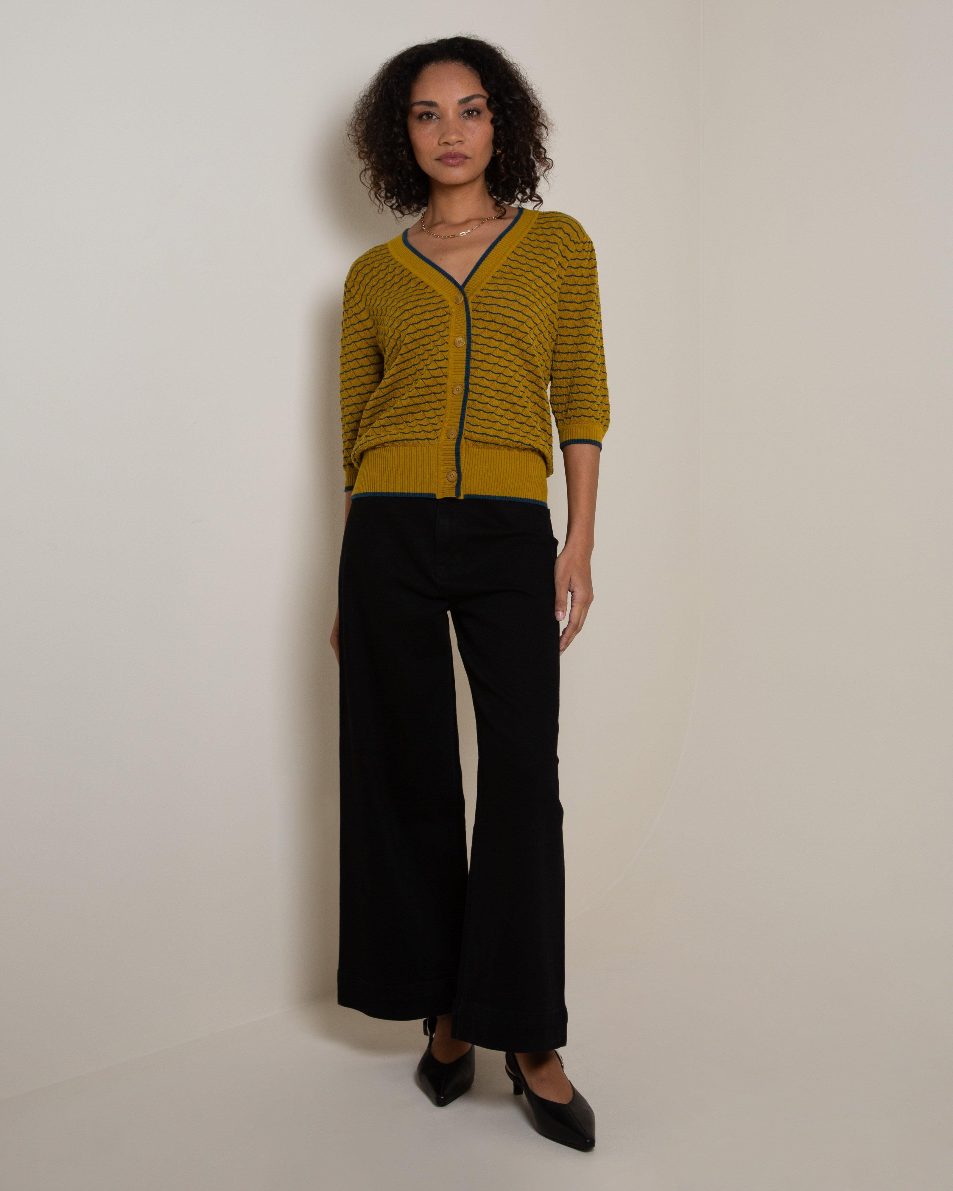 Lina Textured Button Through Knit -  Green