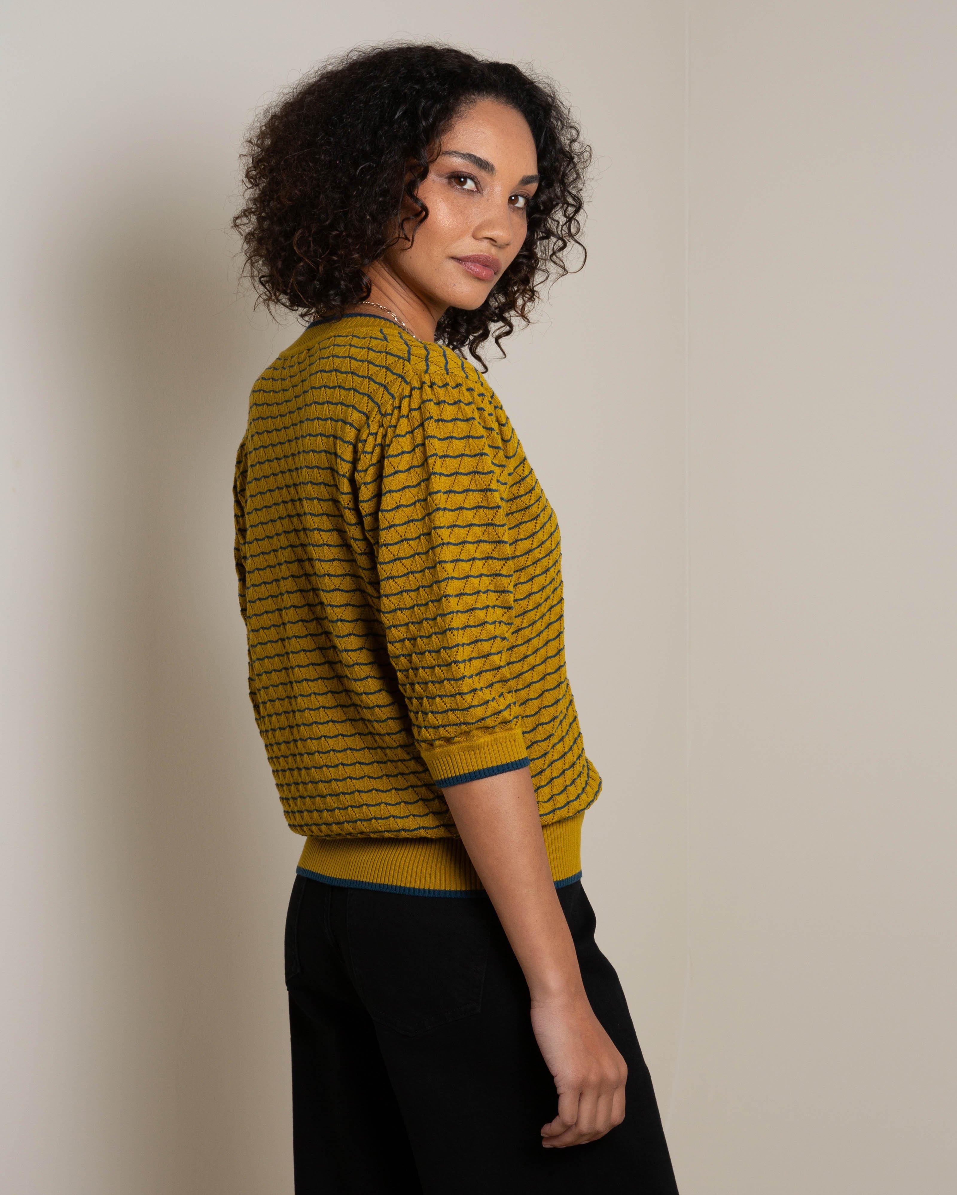 Lina Textured Button Through Knit -  Green