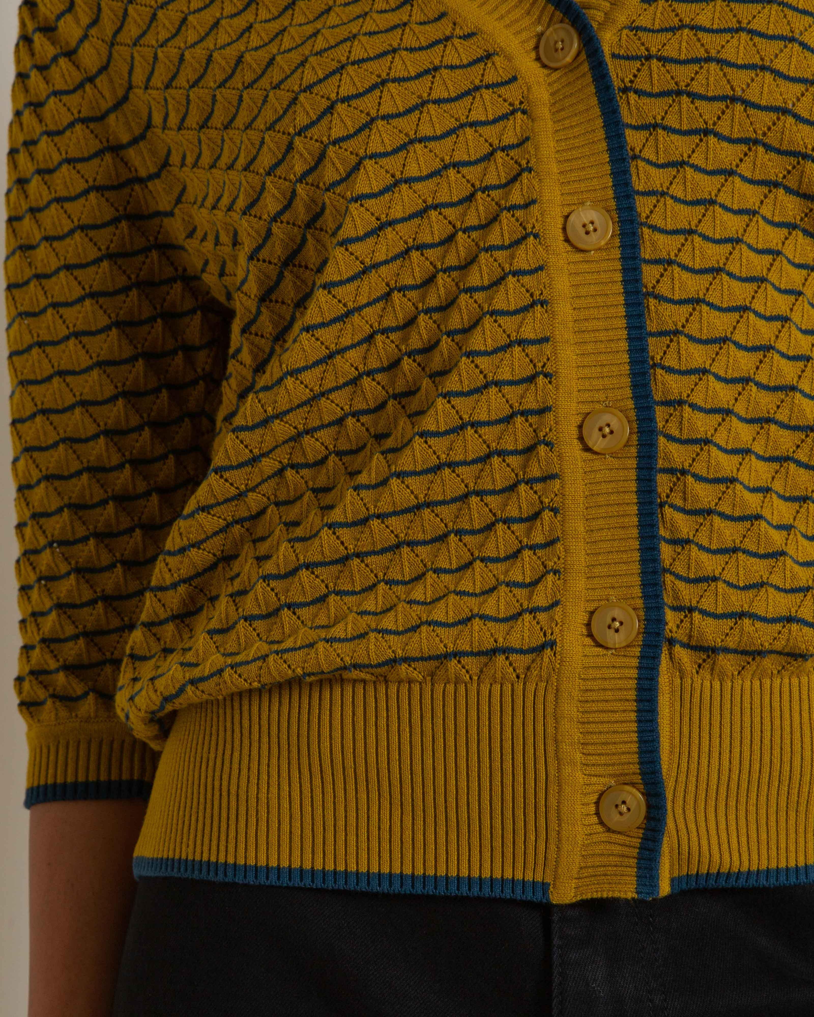 Lina Textured Button Through Knit -  Green