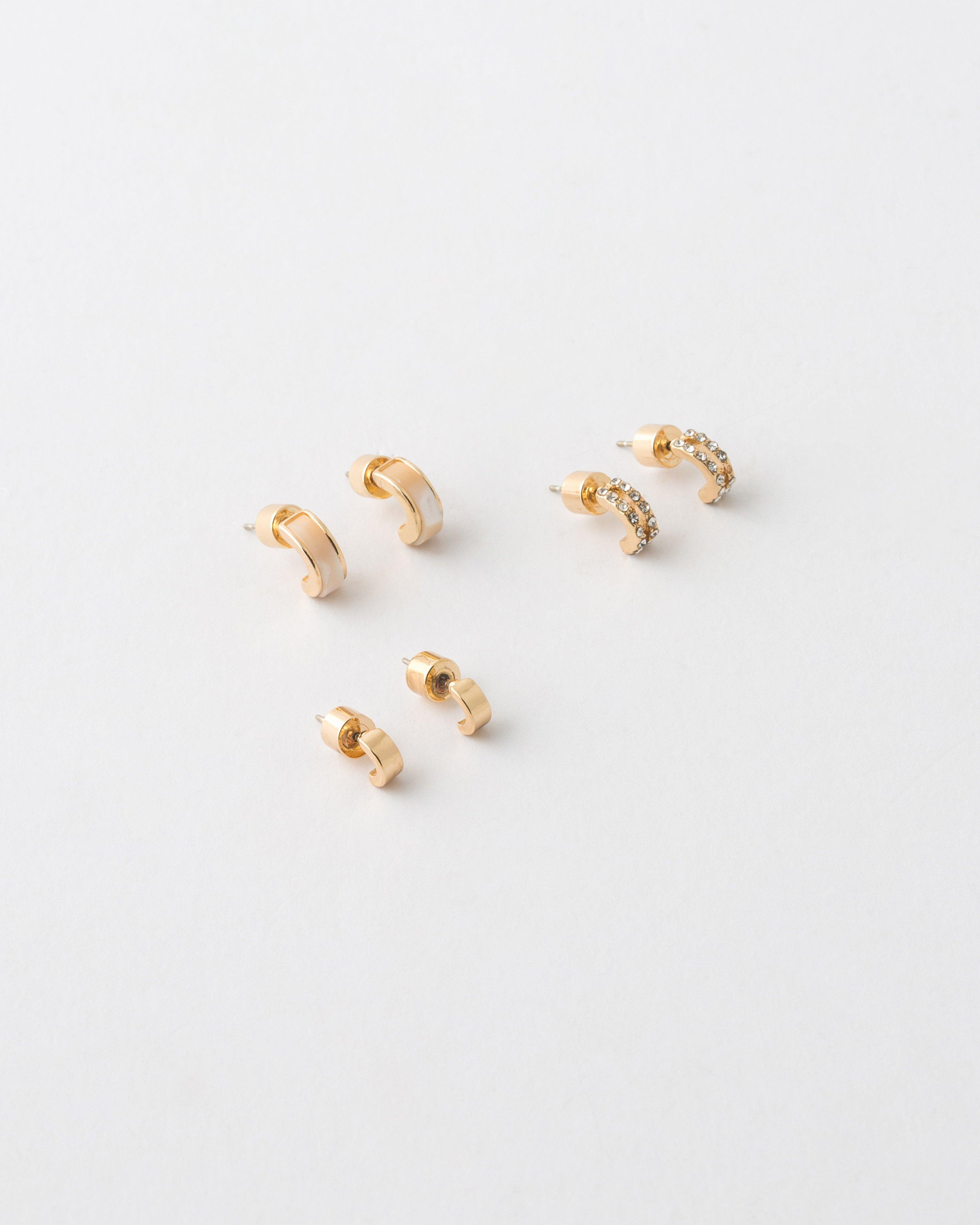 Mini Huggie Resin & Cubic Zirconia Earring Multi-Pack -  Gold
