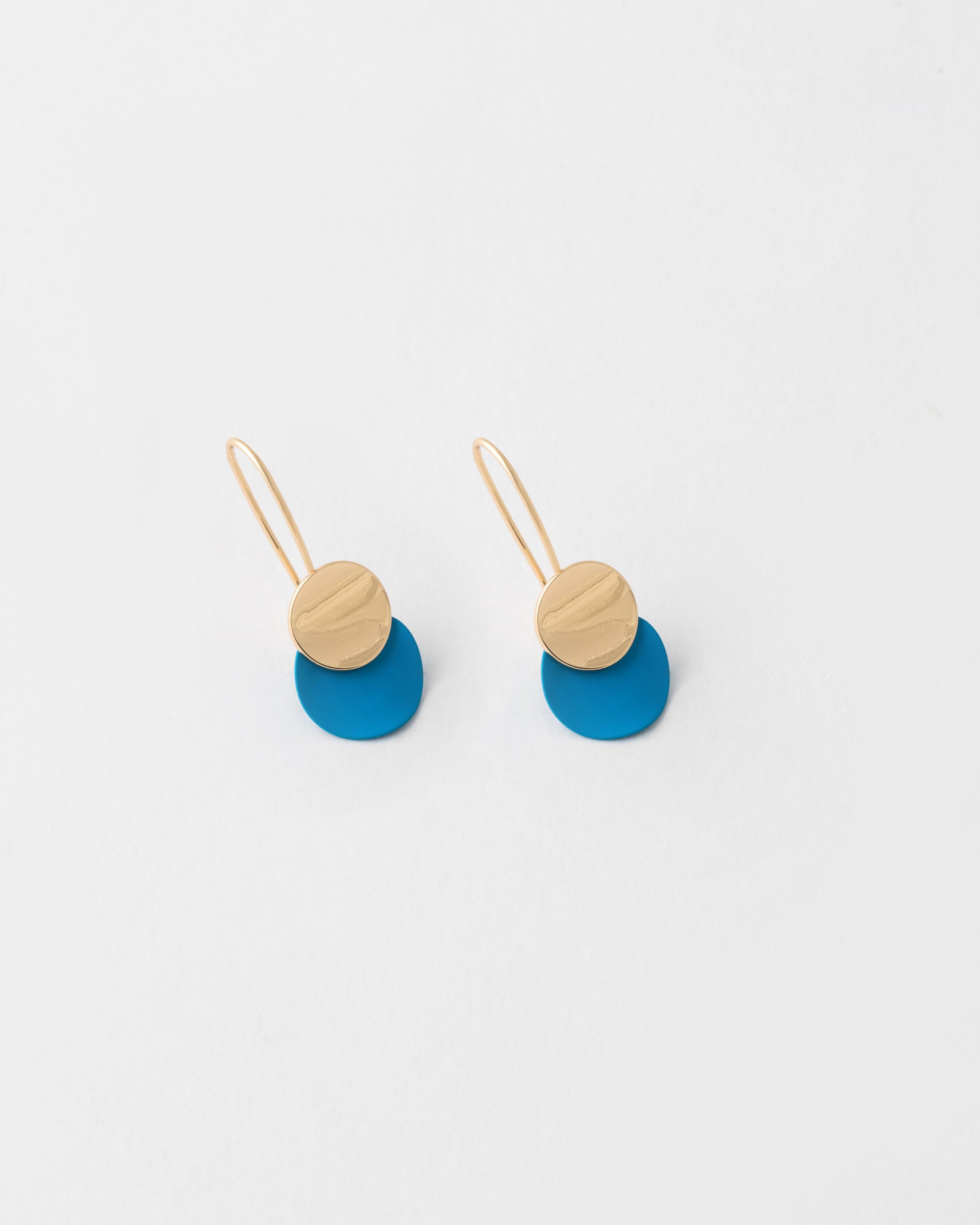 Soft Finish Disc Drop Earrings -  Blue