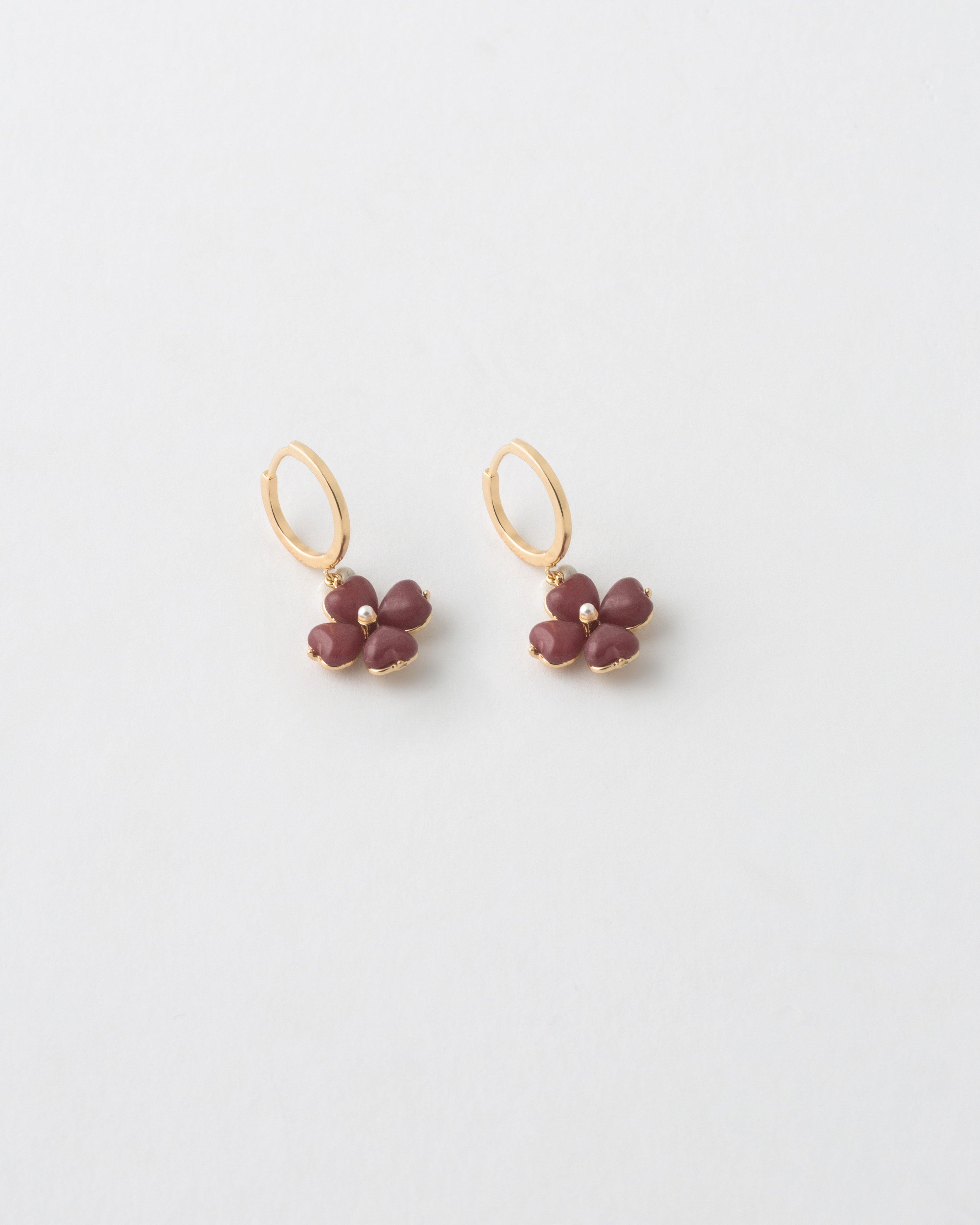 Heart Cluster Resin Flower Drop Earrings -  Burgundy