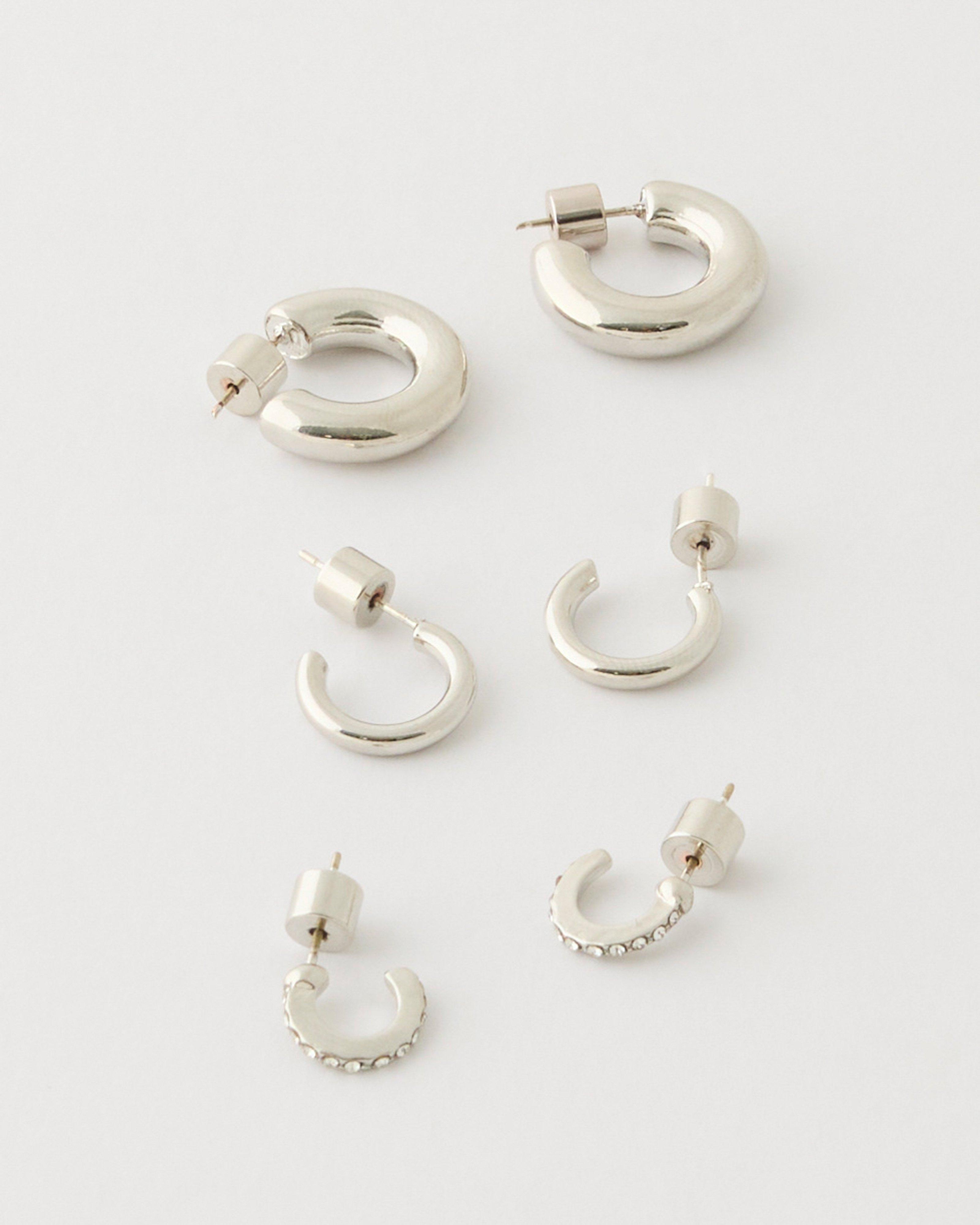  Plain & Stone Huggie Earring Pack -  Silver