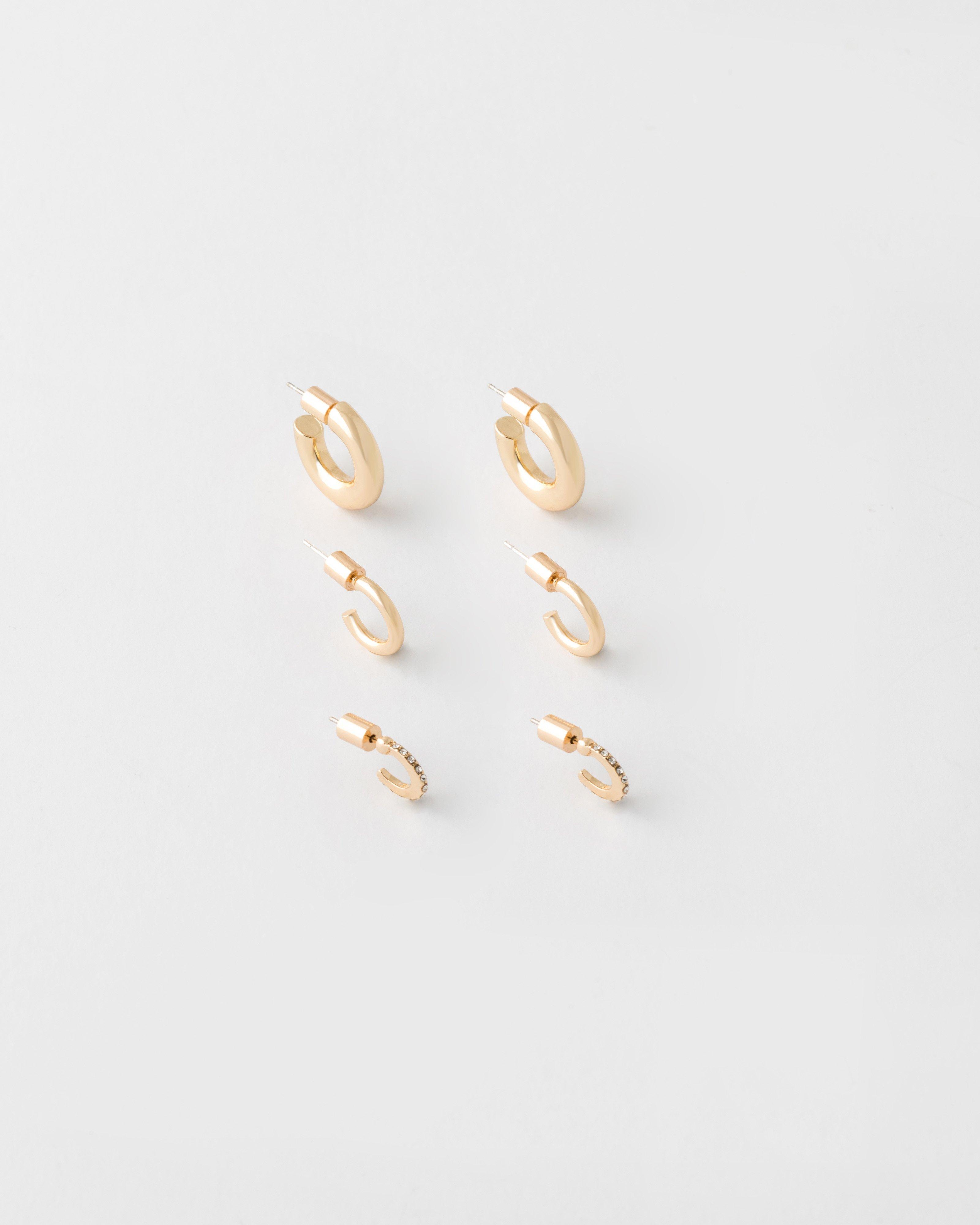  Plain & Stone Huggie Earring Pack -  Gold