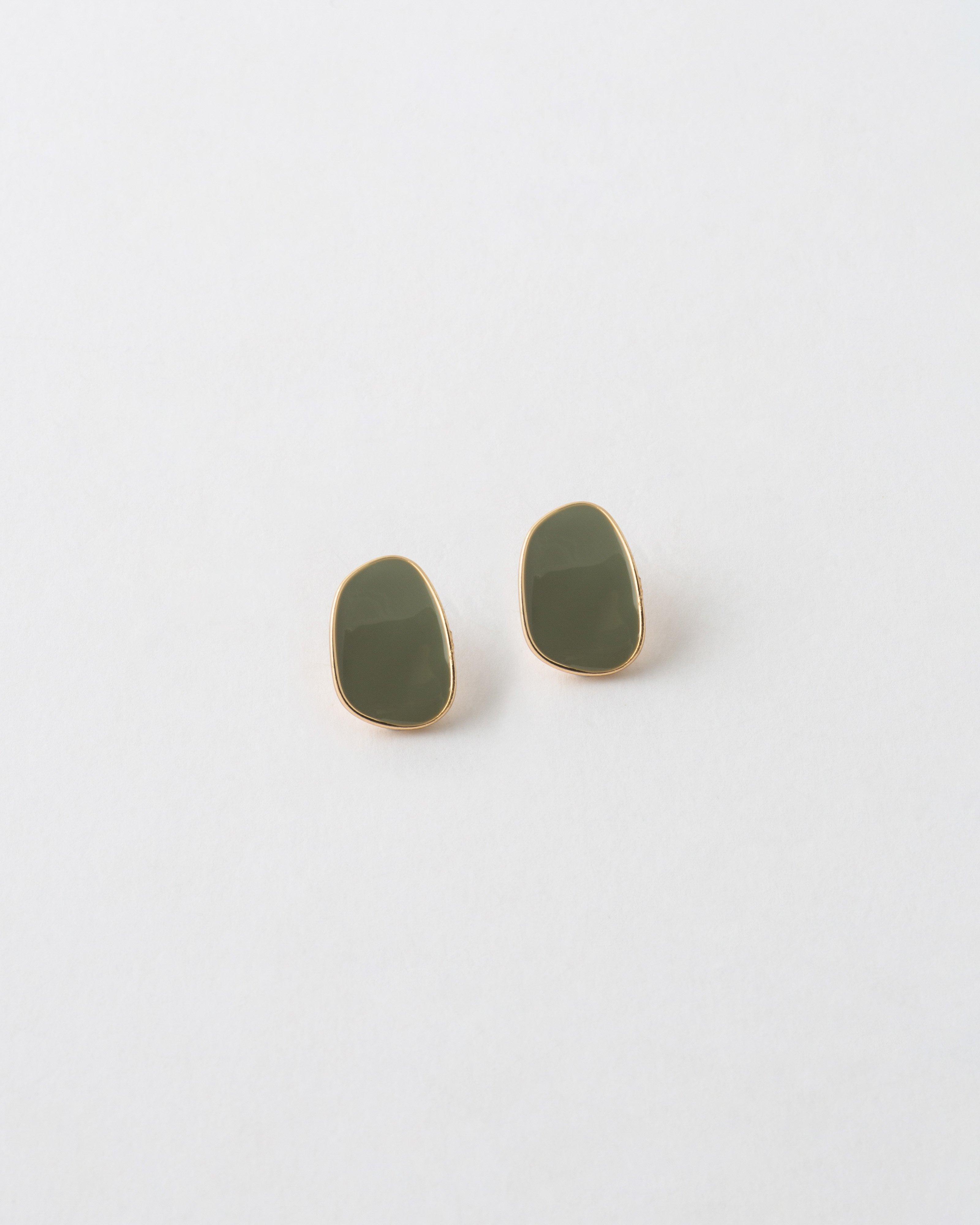 Organic Oval Enamel Stud Earrings -  Fatigue